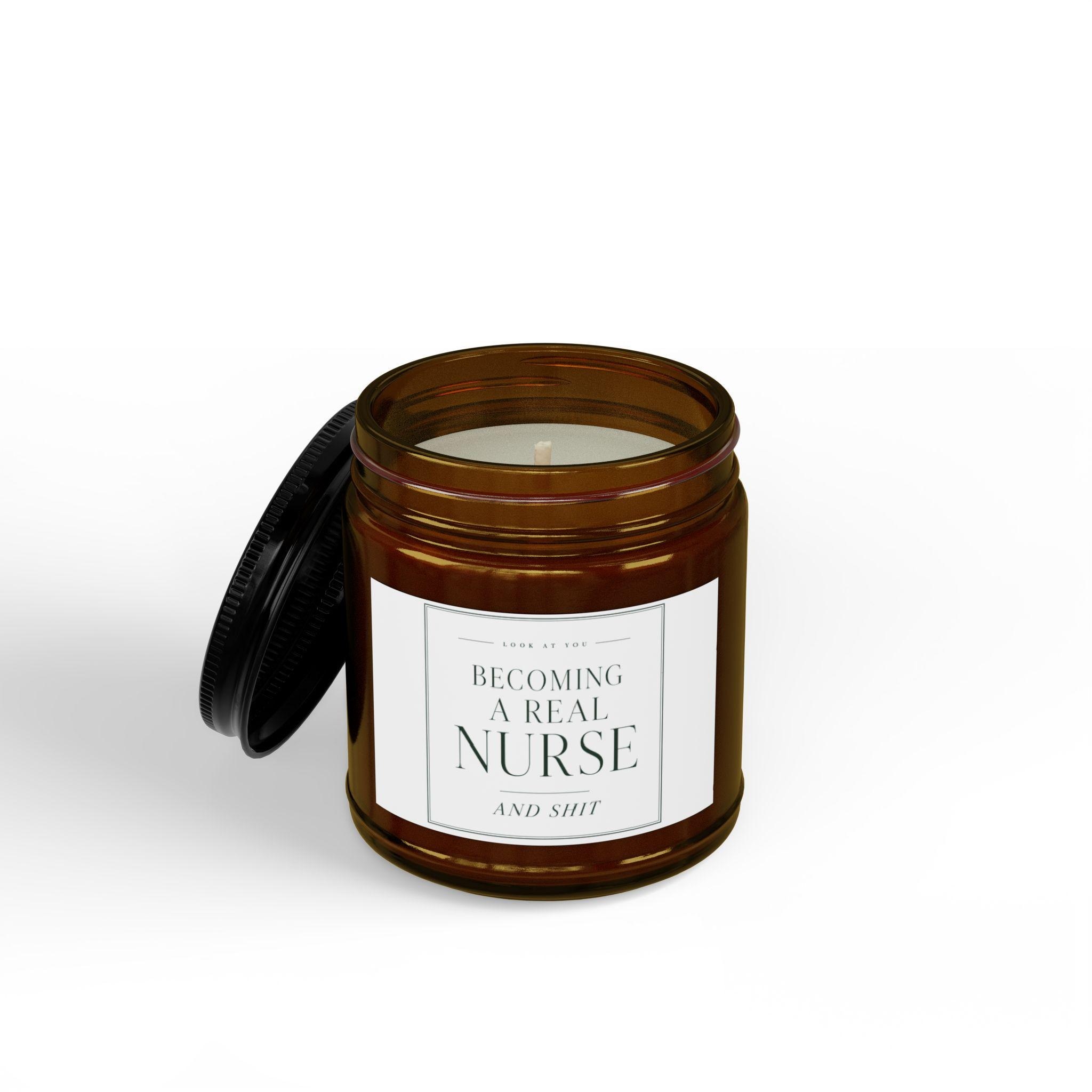 Becoming a Real Nurse and Shit Candle | Soy Candle with Black Lid, view 2