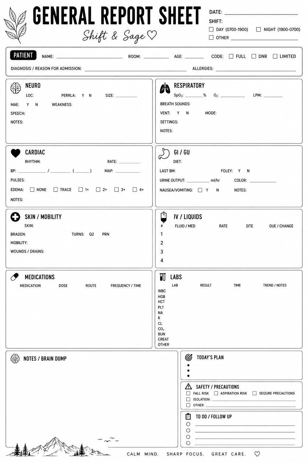 ADHD Nurse Report Sheet Bundle | ICU Shift Planner, Digital PDF (Printable), view 6