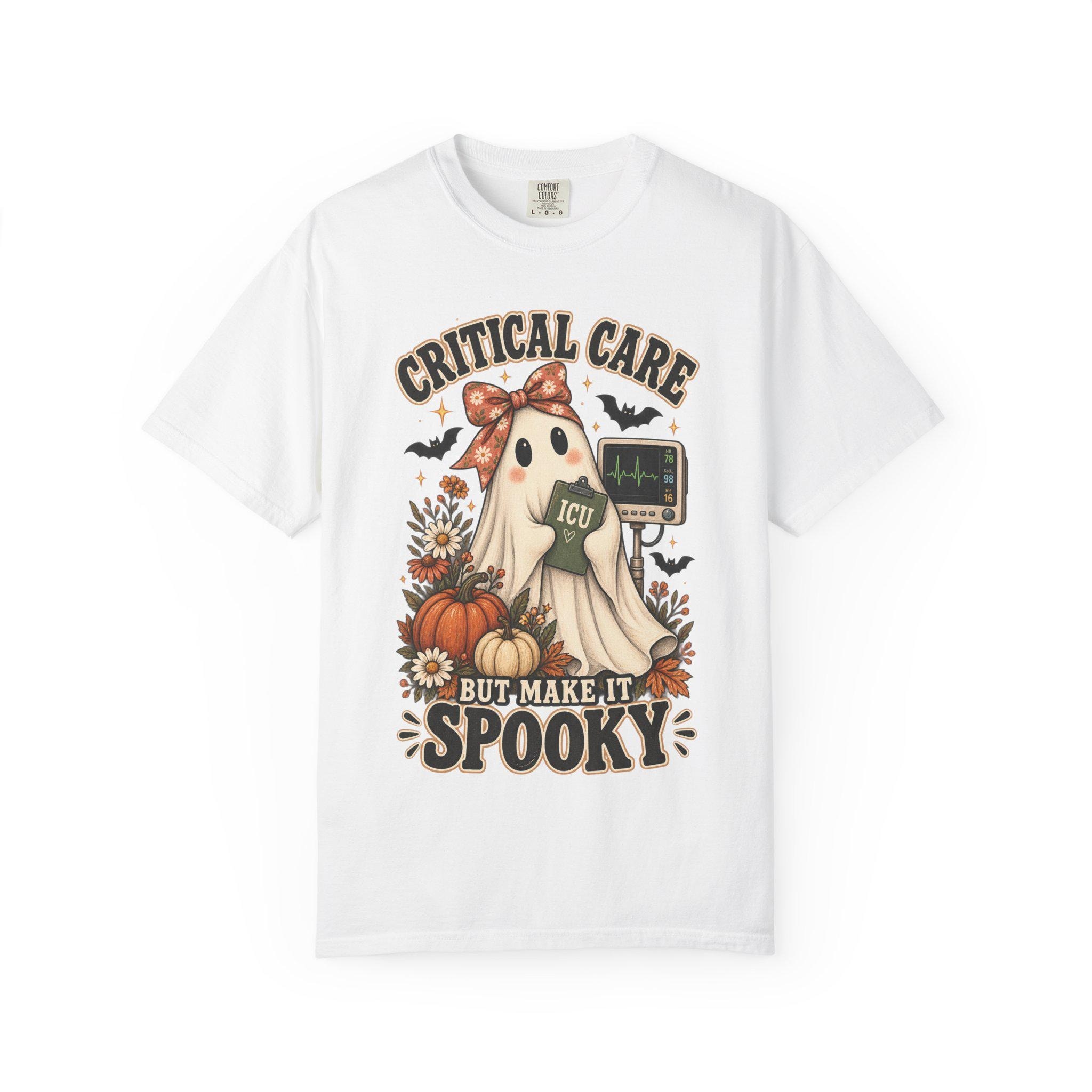 Retro Floral Ghost ICU Nurse Shirt | Comfort Colors Halloween Tee