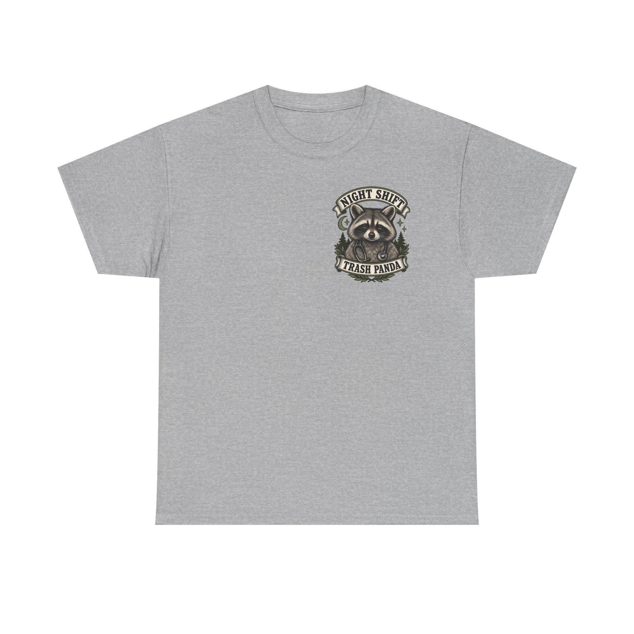 Night Shift Trash Panda T-Shirt | Raccoon Dumpster Fire Illustration, view 3