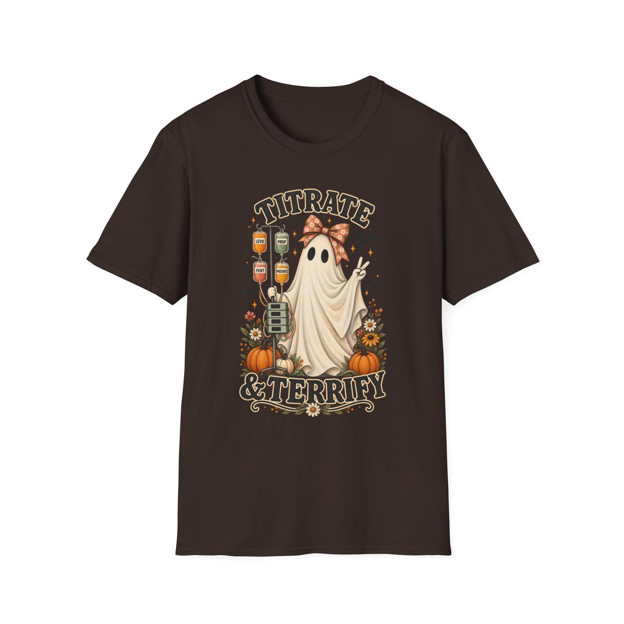 ICU Nurse Halloween Shirt | Titrate and Terrify Ghost Tee | Comfort Colors RN Apparel, view 5
