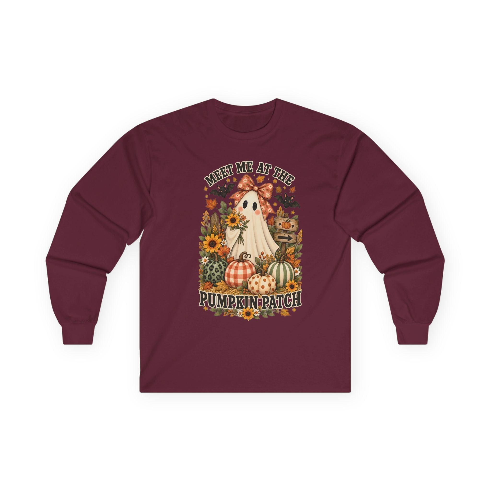 Ghost Pumpkin Long Sleeve Tee | Floral Halloween Comfort Colors Shirt, view 5