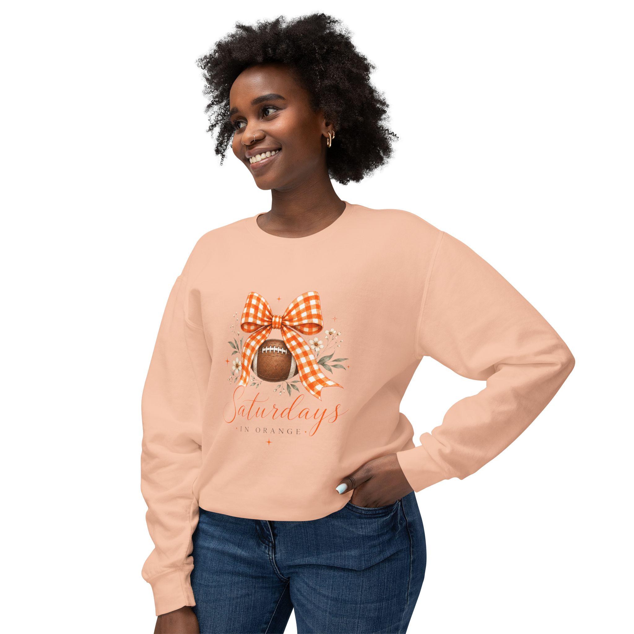 Saturdays Football with Orange Gingham Bow Sweatshirt | Tailgate Fall Style