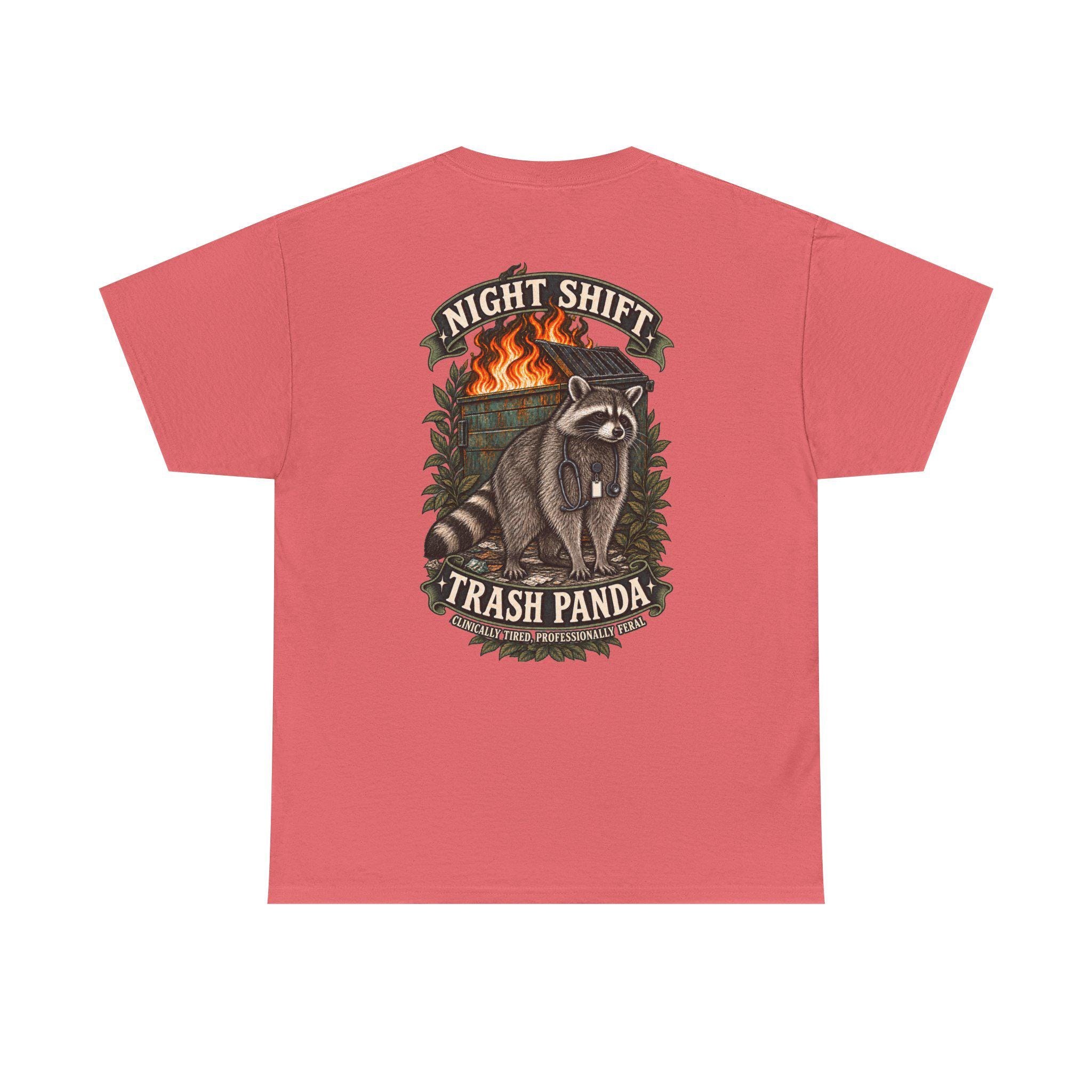 Night Shift Trash Panda T-Shirt | Raccoon Dumpster Fire Illustration, view 15