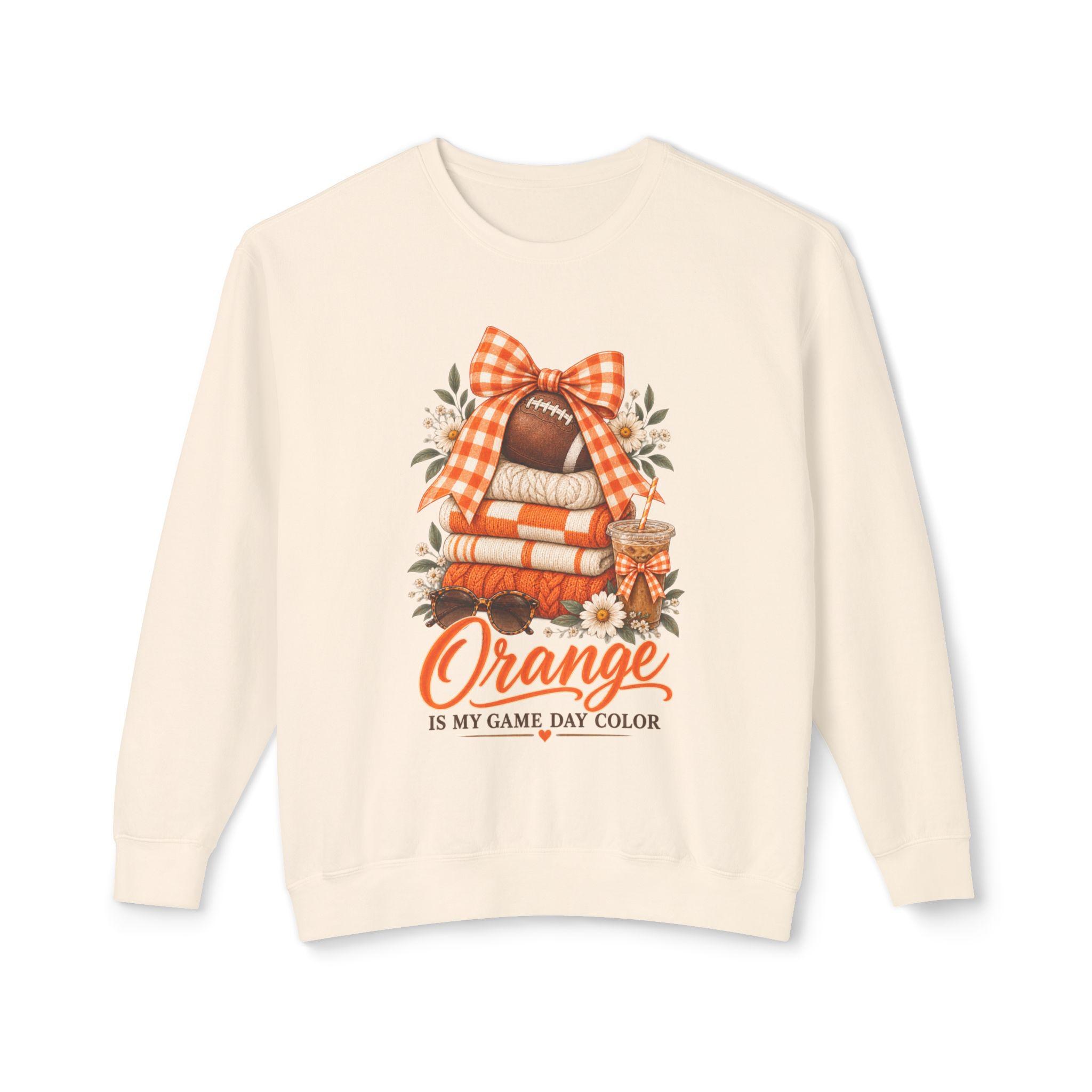 Orange Is My Game Day Color Sweatshirt | Football Pumpkin Plaid Stack, view 2