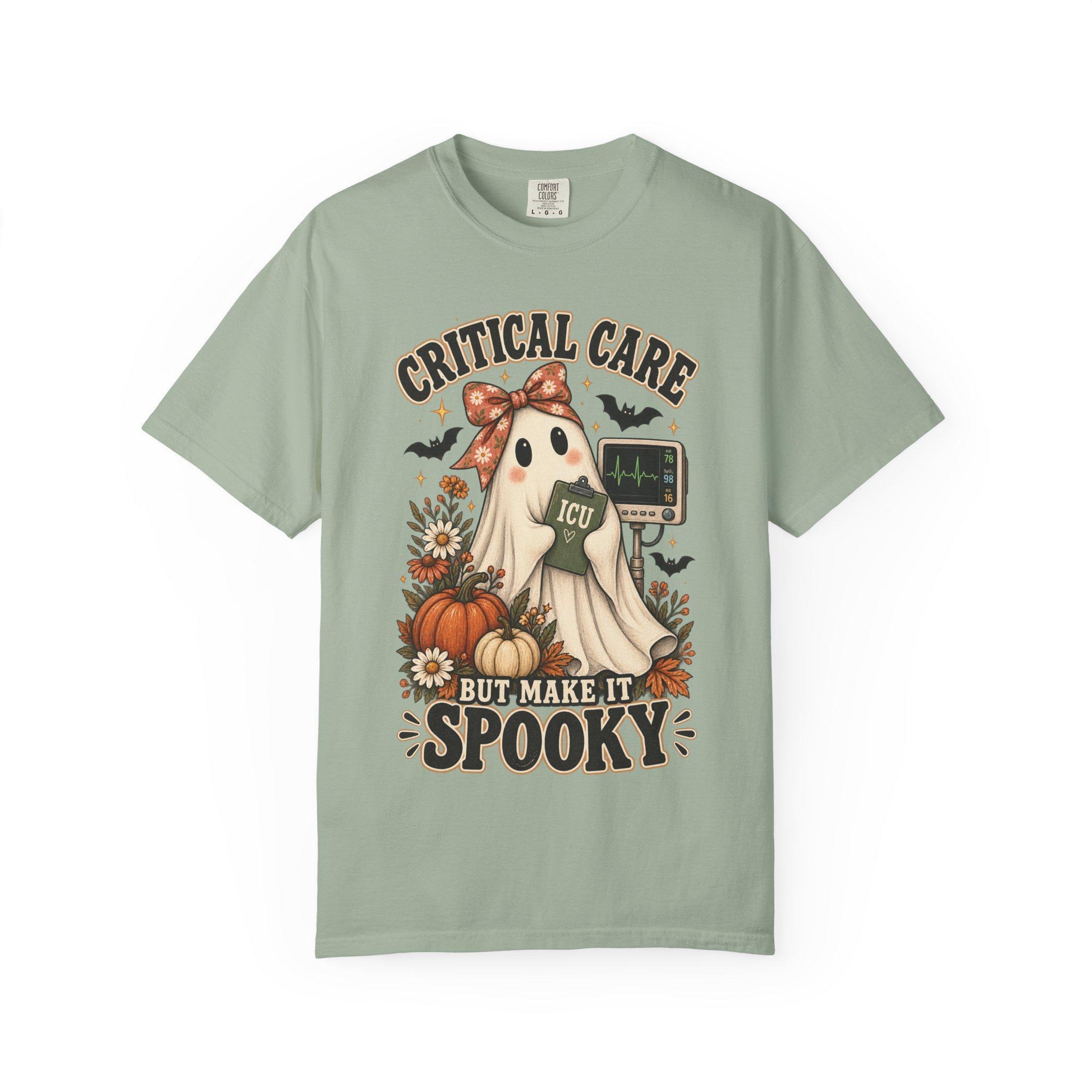 Retro Floral Ghost ICU Nurse Shirt | Comfort Colors Halloween Tee, view 5
