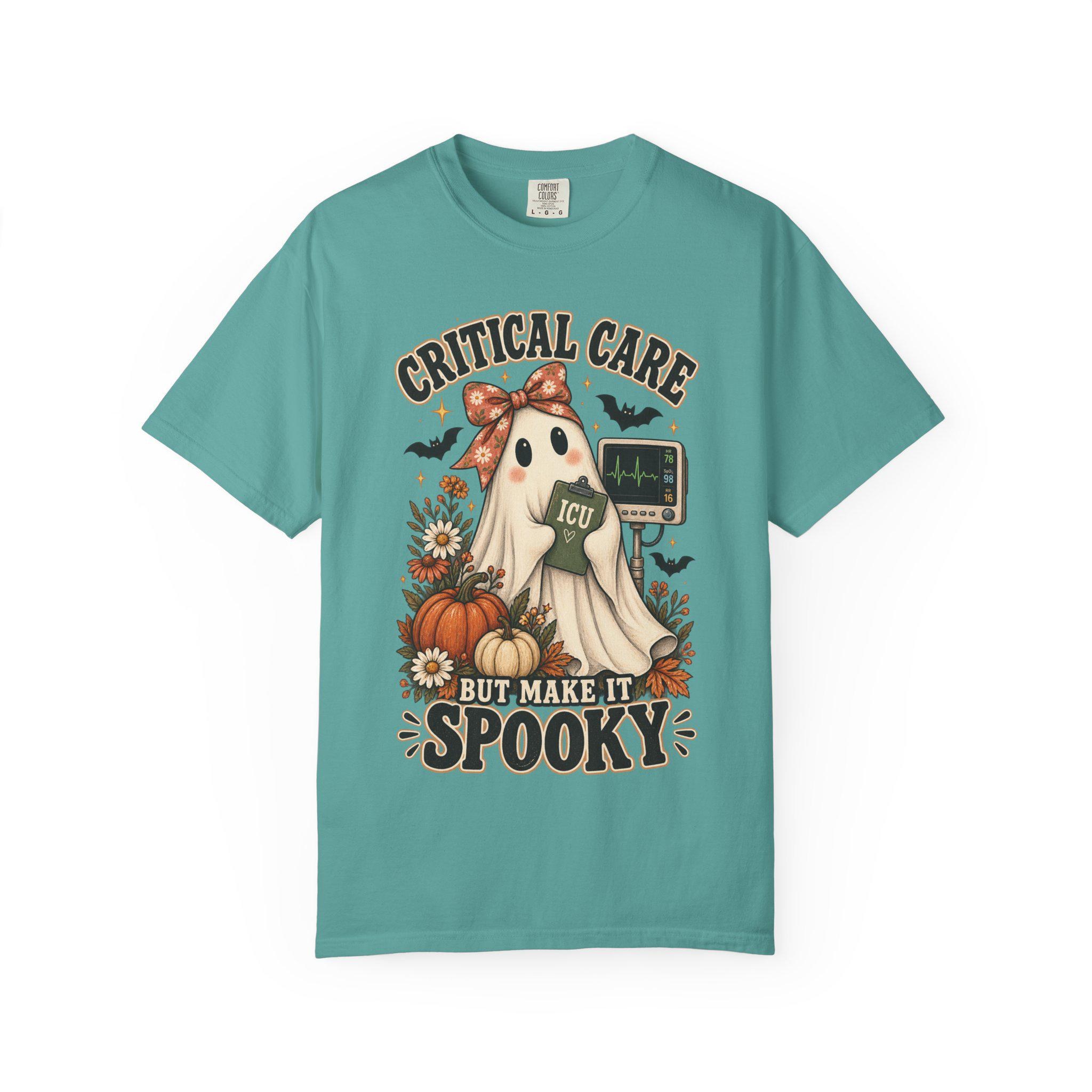 Retro Floral Ghost ICU Nurse Shirt | Comfort Colors Halloween Tee, view 6