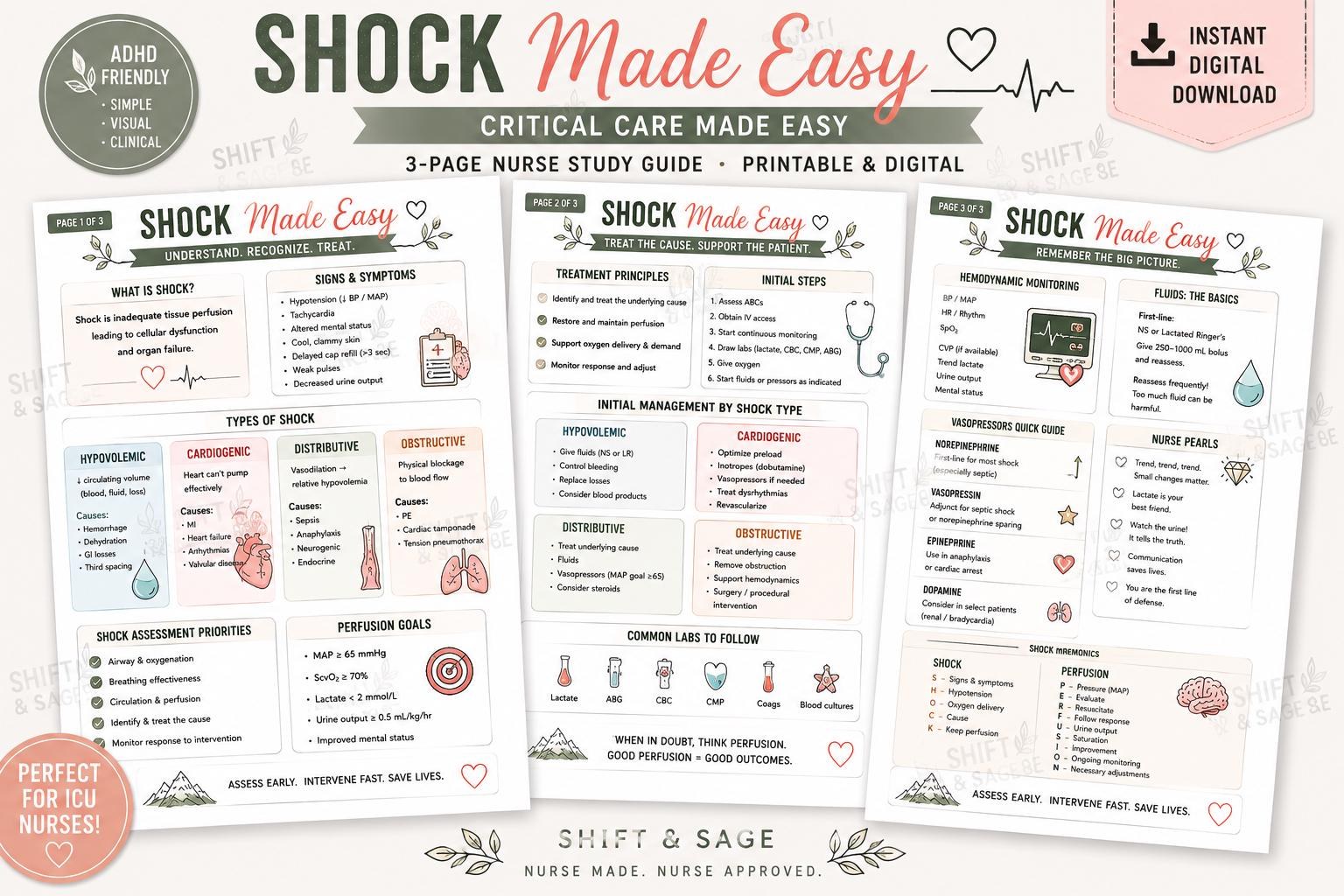Shock Made Easy Nursing Study Guide | ICU Critical Care Notes (Digital Download), view 5