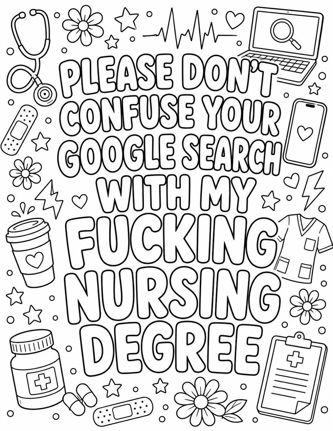 Snarky Nurse Coloring Bundle | 5 Adult Humor RN Pages (PDF Download), view 6