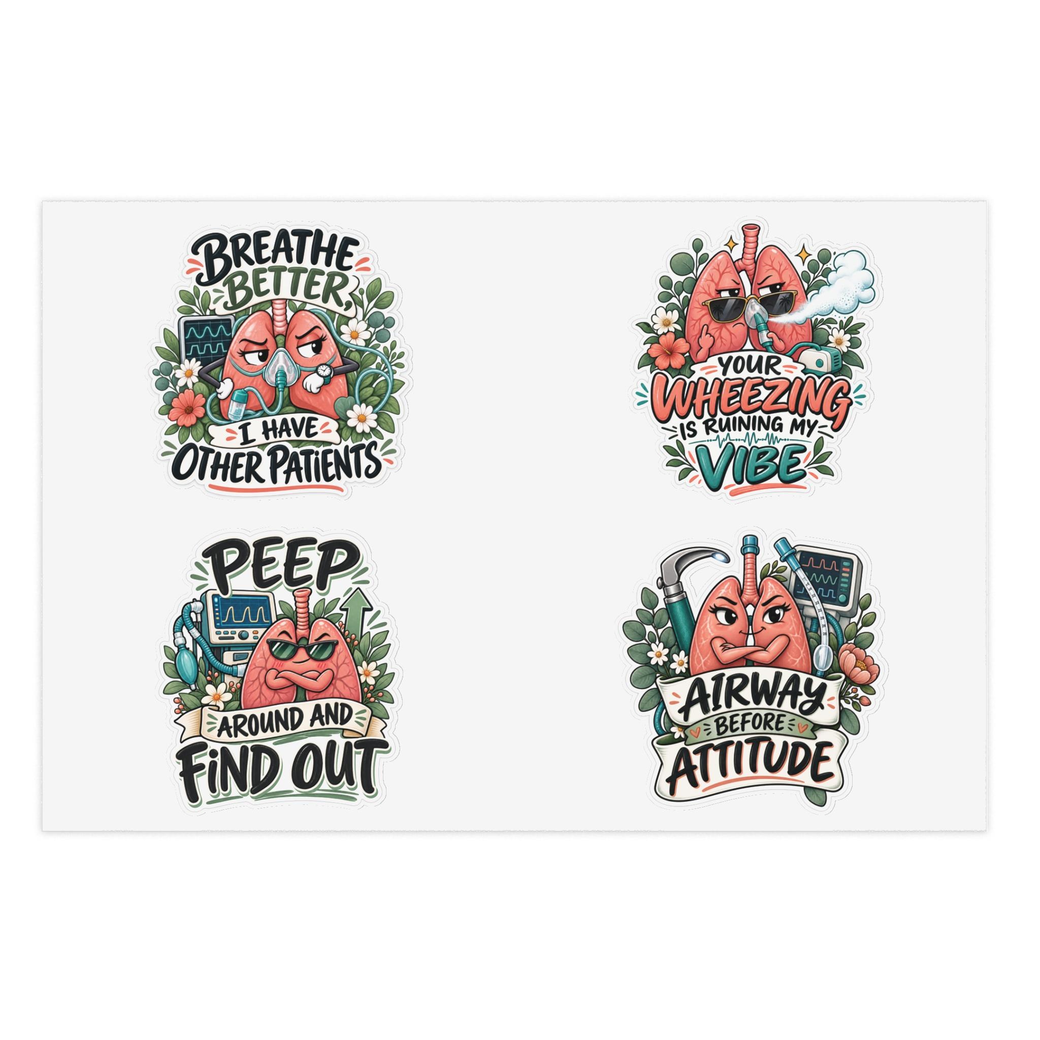 Funny Respiratory Therapist Sticker Sheet, Lung Humor, RT Gift, Healthcare Worker Stickers, view 5