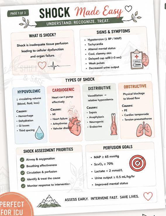 Shock Made Easy Nursing Study Guide | ICU Critical Care Notes (Digital Download)