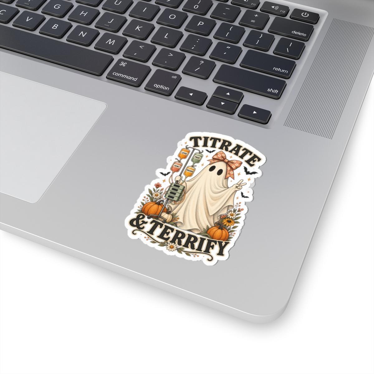 Titrate and Terrify ICU Nurse Sticker | Halloween Ghost Pumpkin Vinyl Decal, view 2