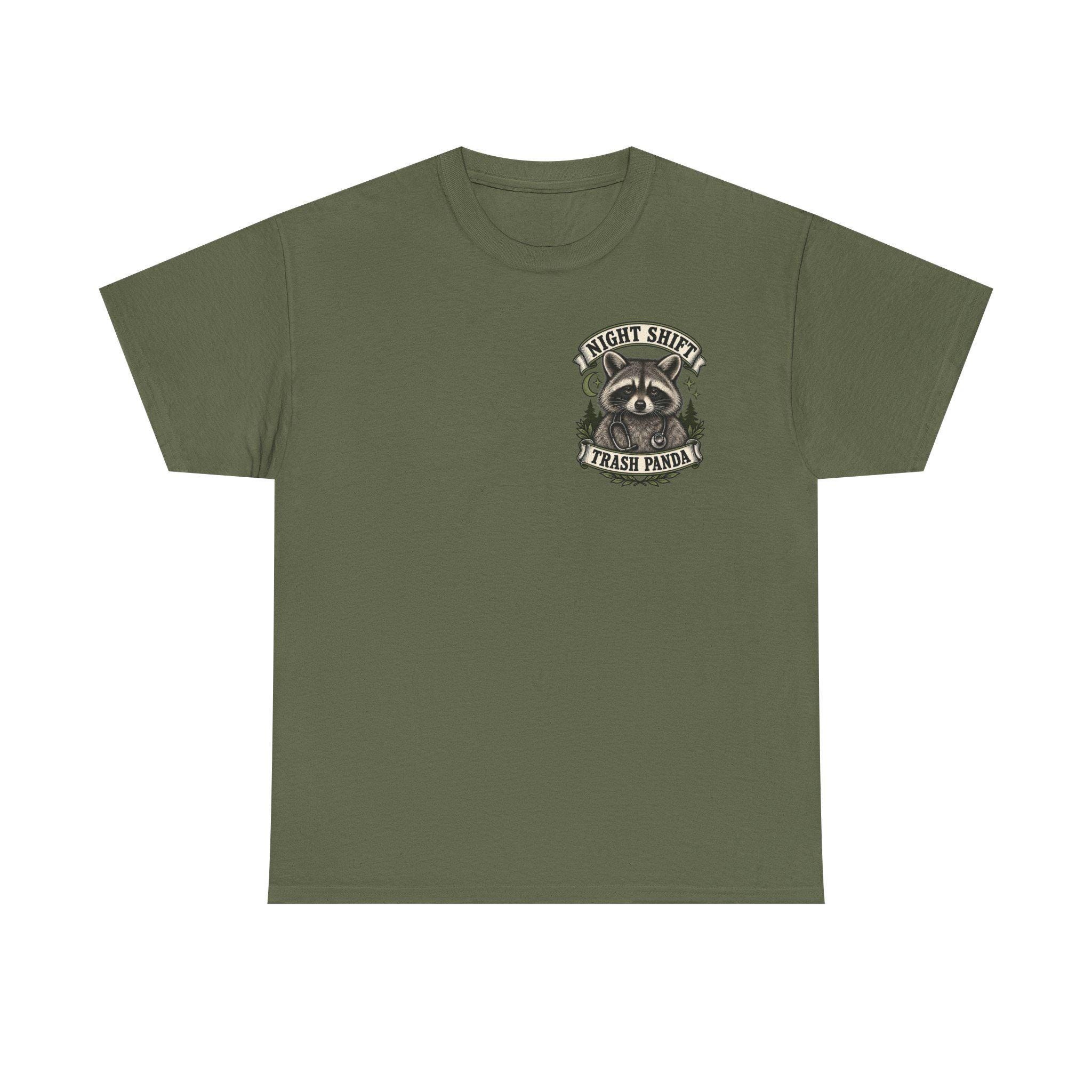 Night Shift Trash Panda T-Shirt | Raccoon Dumpster Fire Illustration, view 5