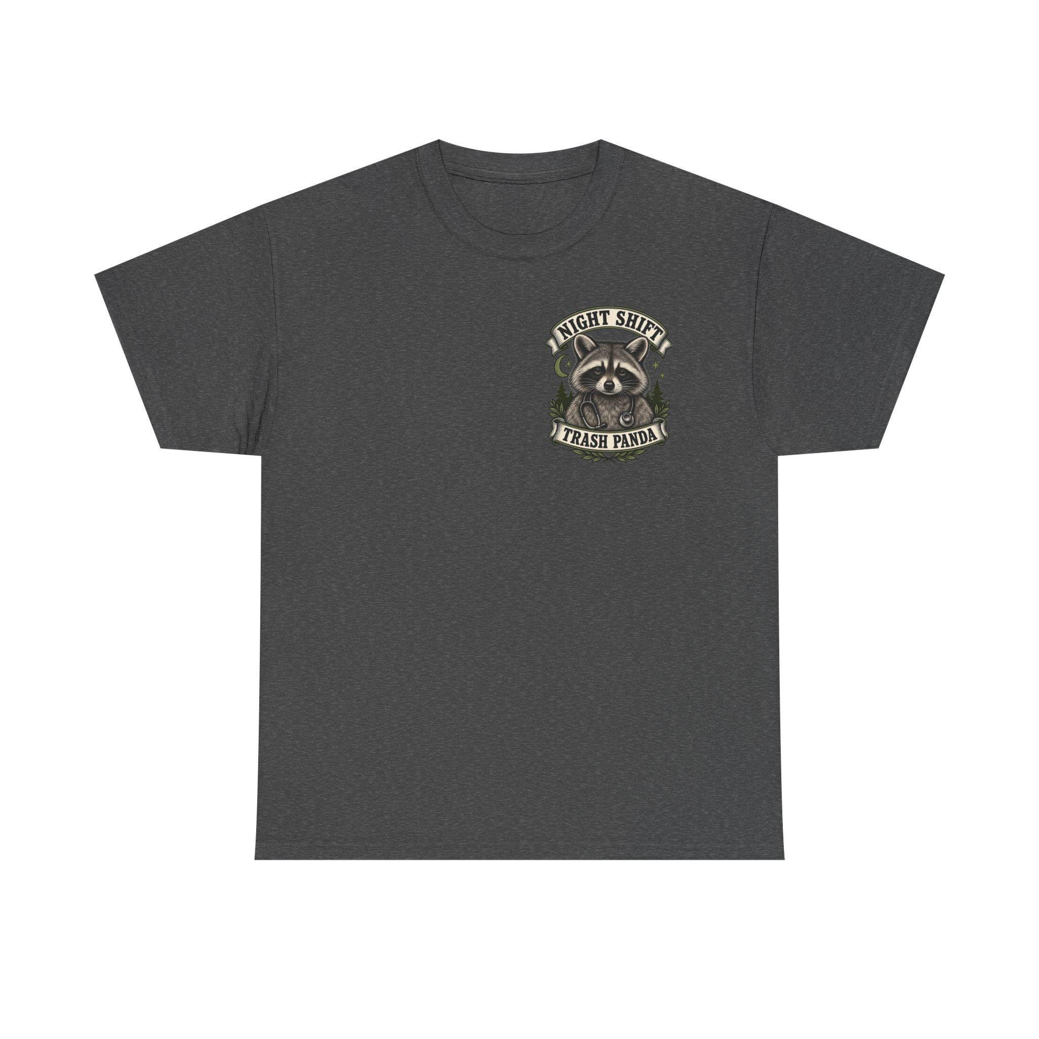 Night Shift Trash Panda T-Shirt | Raccoon Dumpster Fire Illustration, view 20