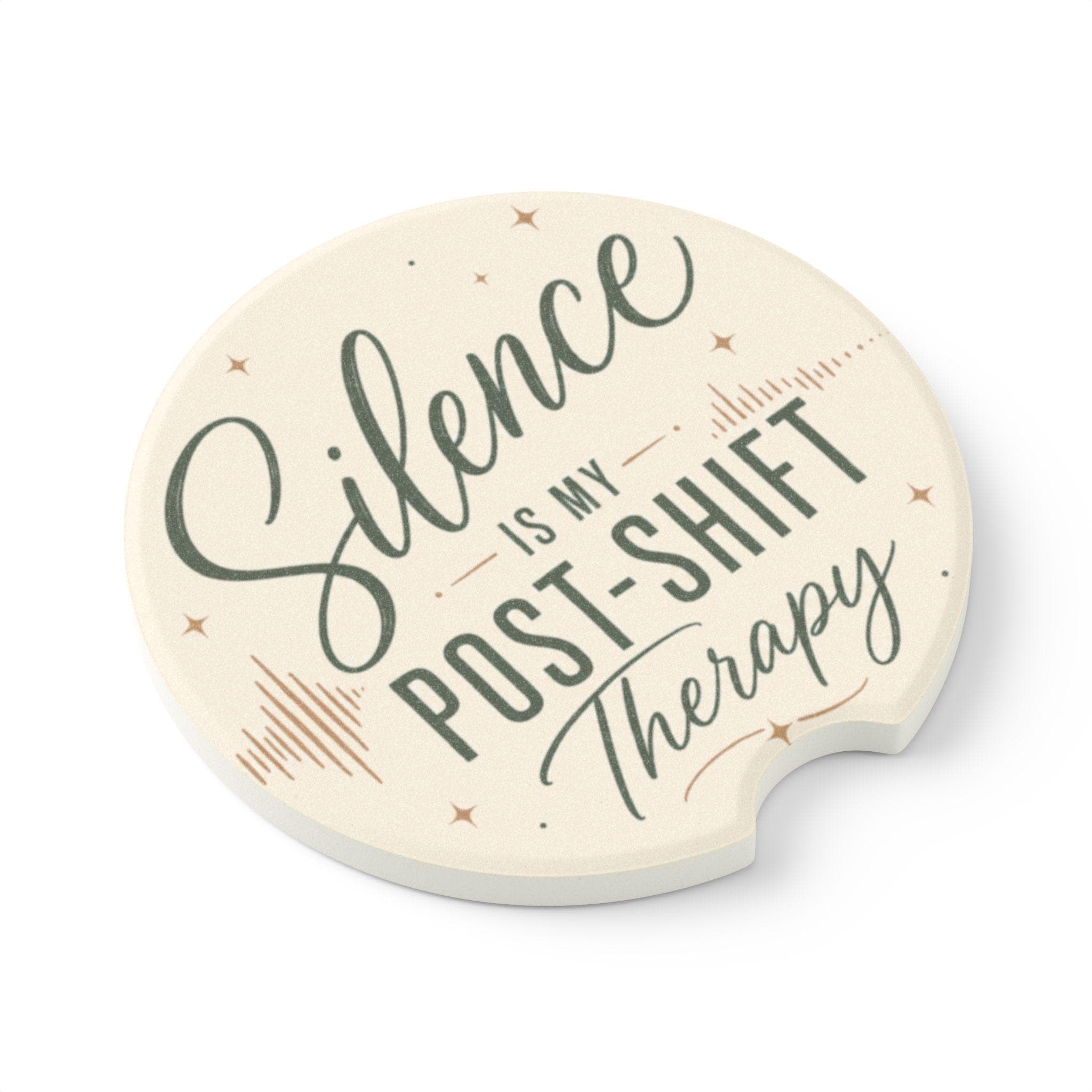 Natural Soapstone Car Coaster | Post-Shift Therapy Message, Star & Wave Design, view 3