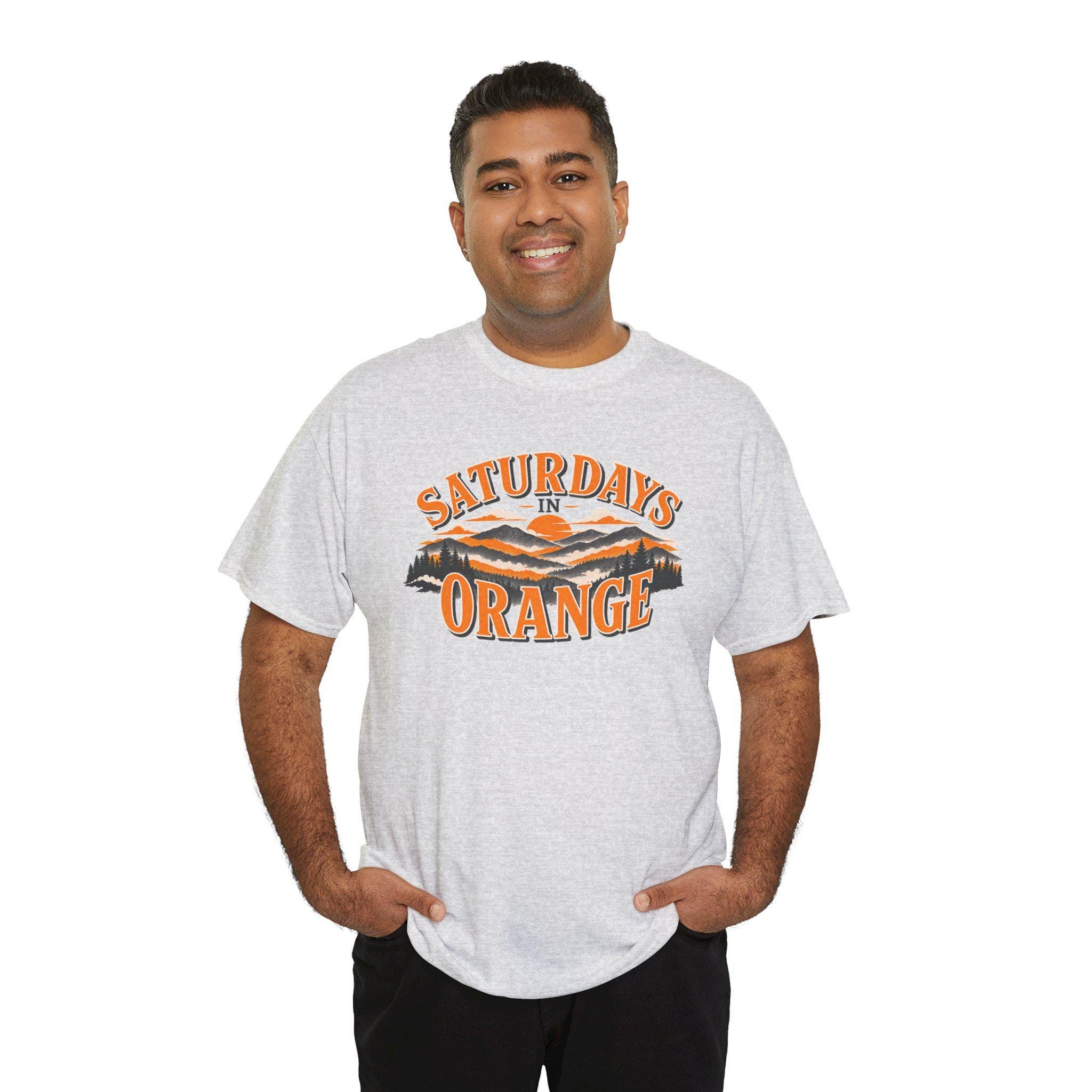 Saturdays in Orange Tee | Retro Mountain Sunset Volunteers