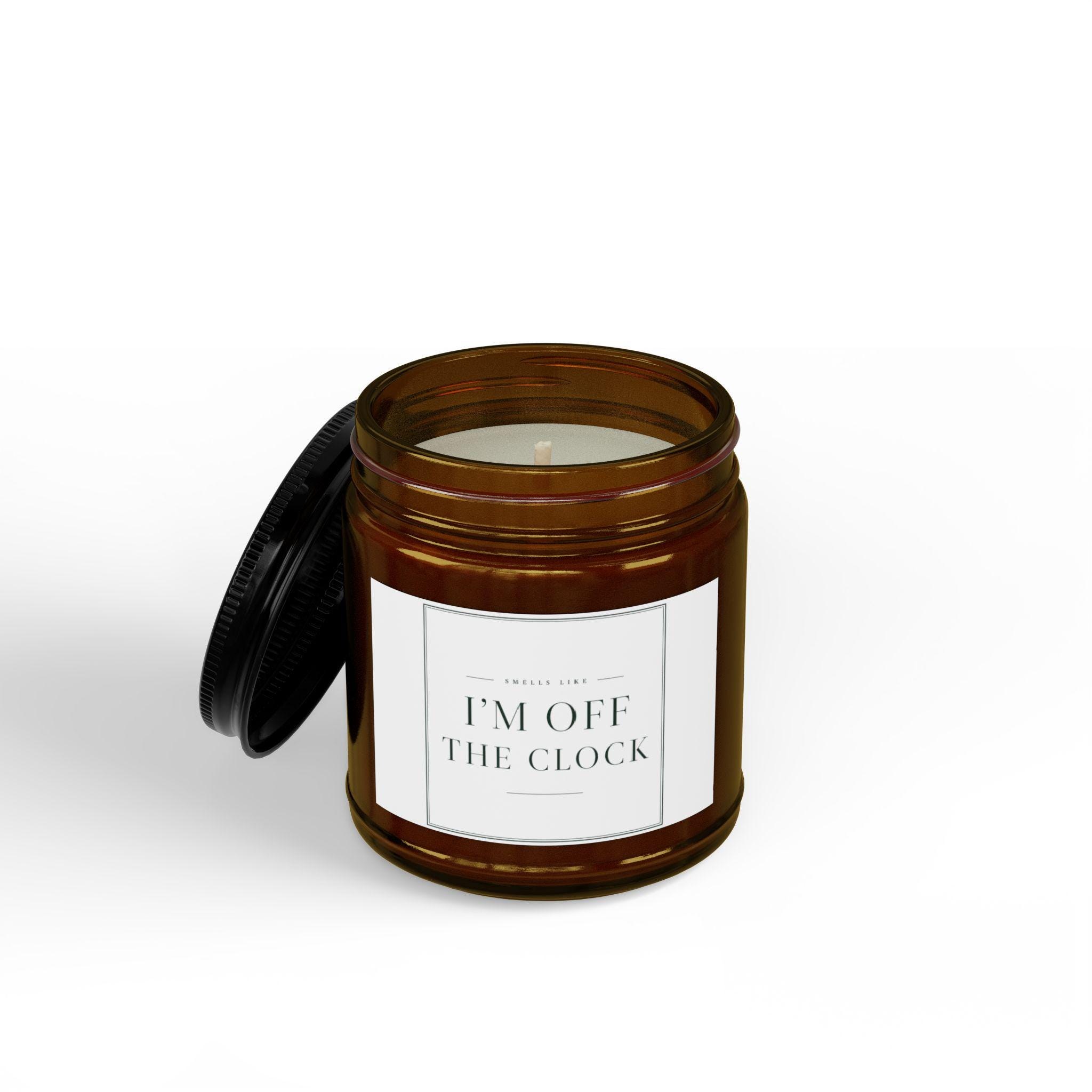 I'm Off The Clock Soy Candle, Amber Jar Candle | 4oz & 9oz with Black Lid, view 3