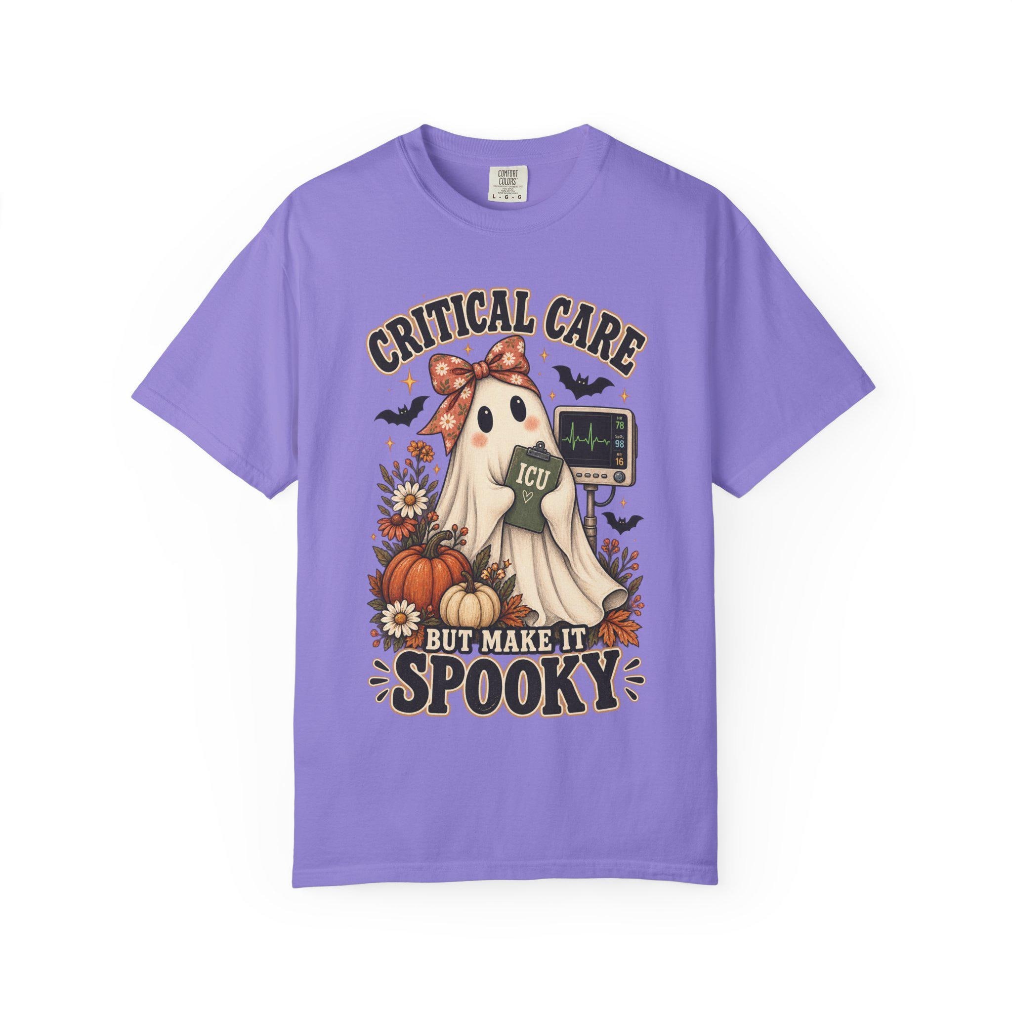 Retro Floral Ghost ICU Nurse Shirt | Comfort Colors Halloween Tee, view 8