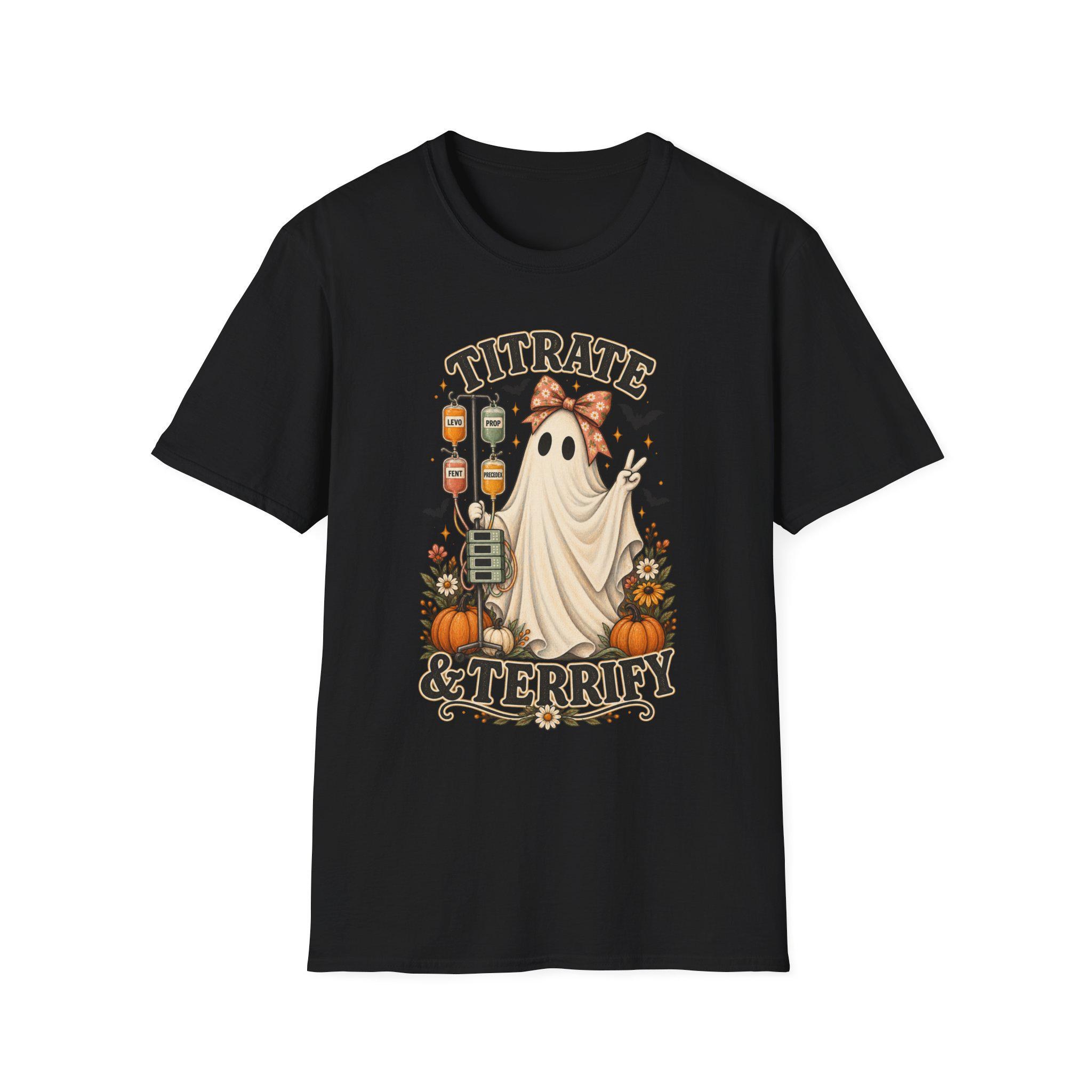 ICU Nurse Halloween Shirt | Titrate and Terrify Ghost Tee | Comfort Colors RN Apparel, view 3