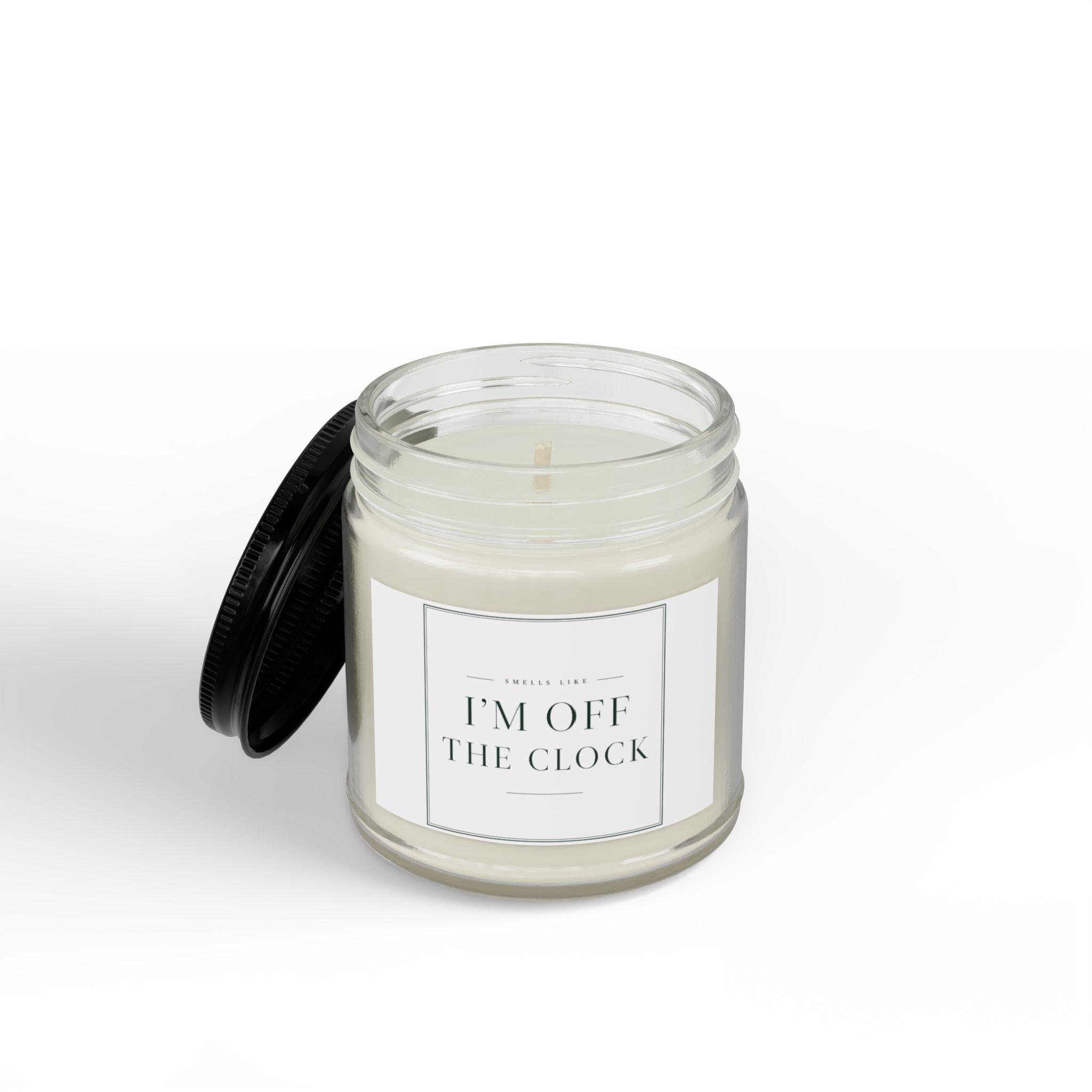 I'm Off The Clock Soy Candle, Amber Jar Candle | 4oz & 9oz with Black Lid, view 2