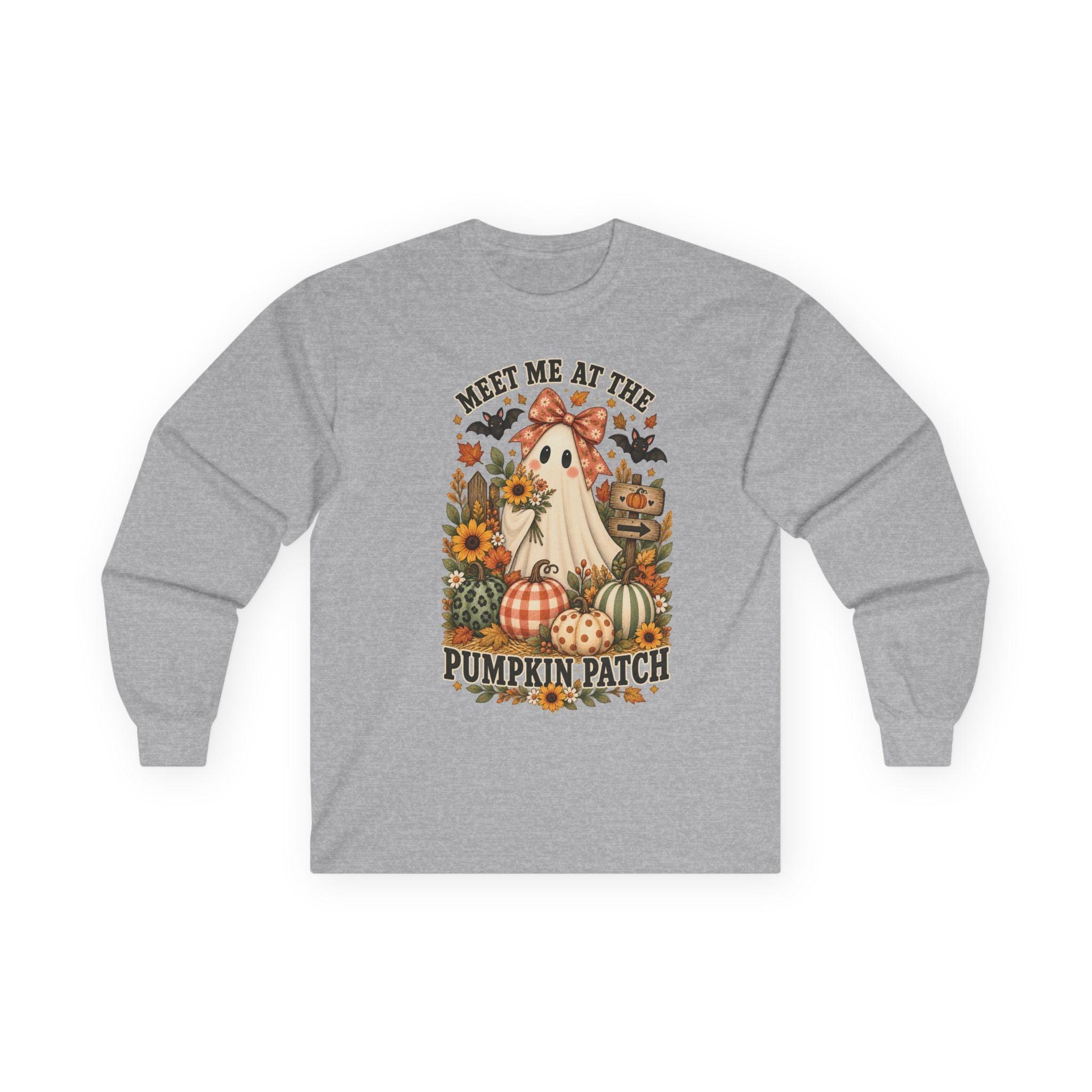 Ghost Pumpkin Long Sleeve Tee | Floral Halloween Comfort Colors Shirt, view 4