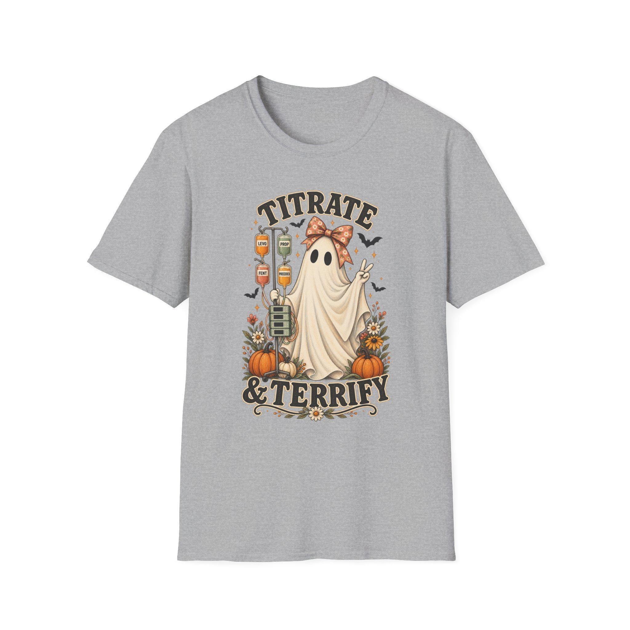 ICU Nurse Halloween Shirt | Titrate and Terrify Ghost Tee | Comfort Colors RN Apparel, view 4