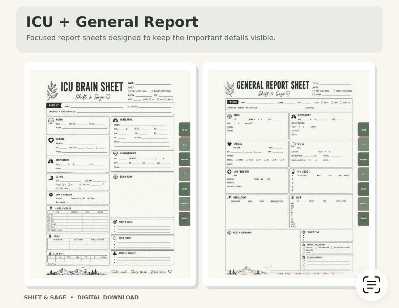 ADHD Nurse Report Sheet Bundle | ICU Shift Planner, Digital PDF (Printable), view 3