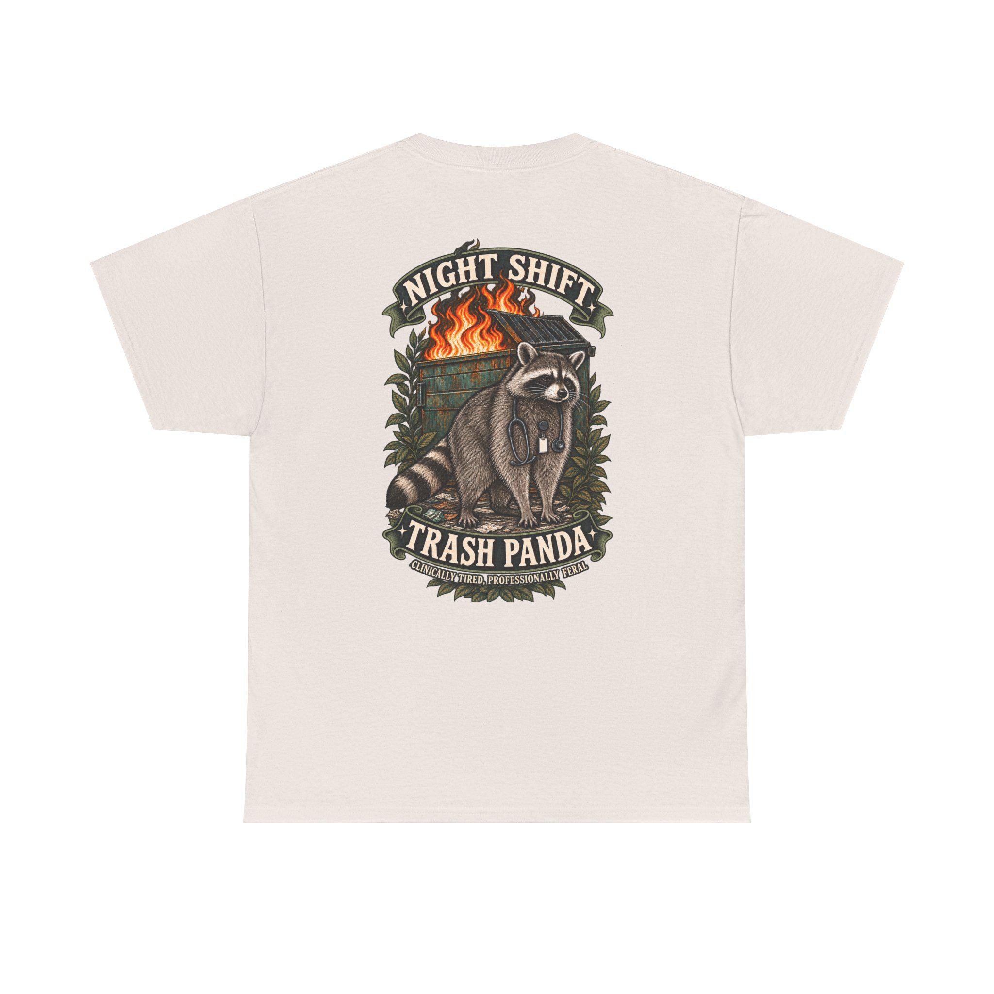 Night Shift Trash Panda T-Shirt | Raccoon Dumpster Fire Illustration, view 17
