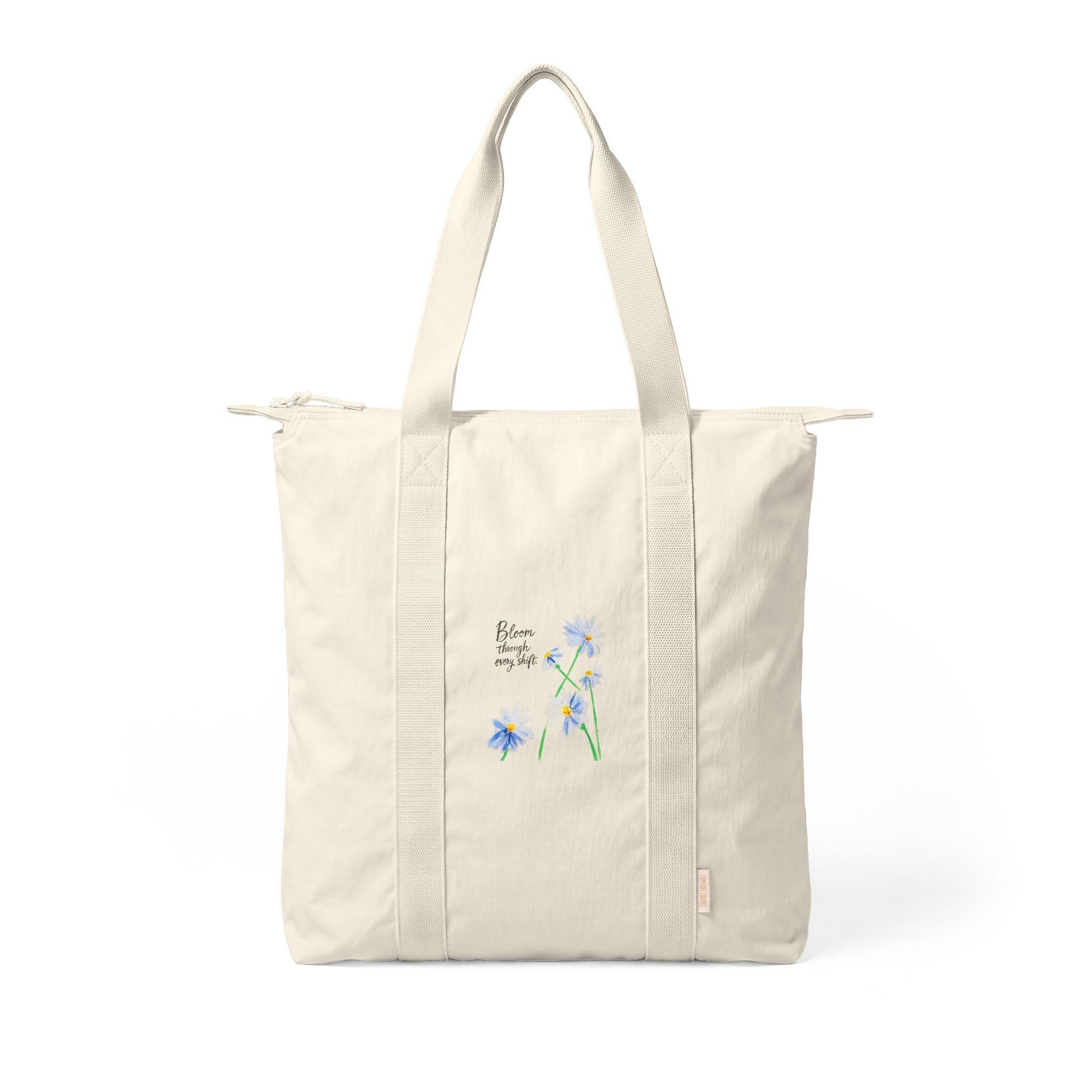 Blue Wildflower Canvas Tote Bag | Floral Cottagecore Carry All | Farmers Market Botanical Book Bag