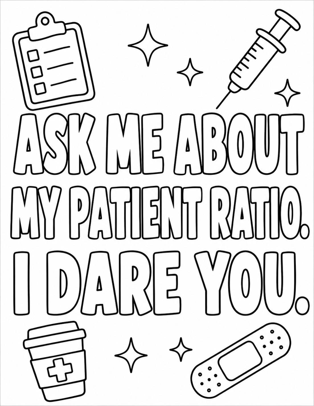 Snarky ICU Nurse Coloring Pages PDF | Funny Adult Nursing Humor Coloring Book Printable Download, view 7