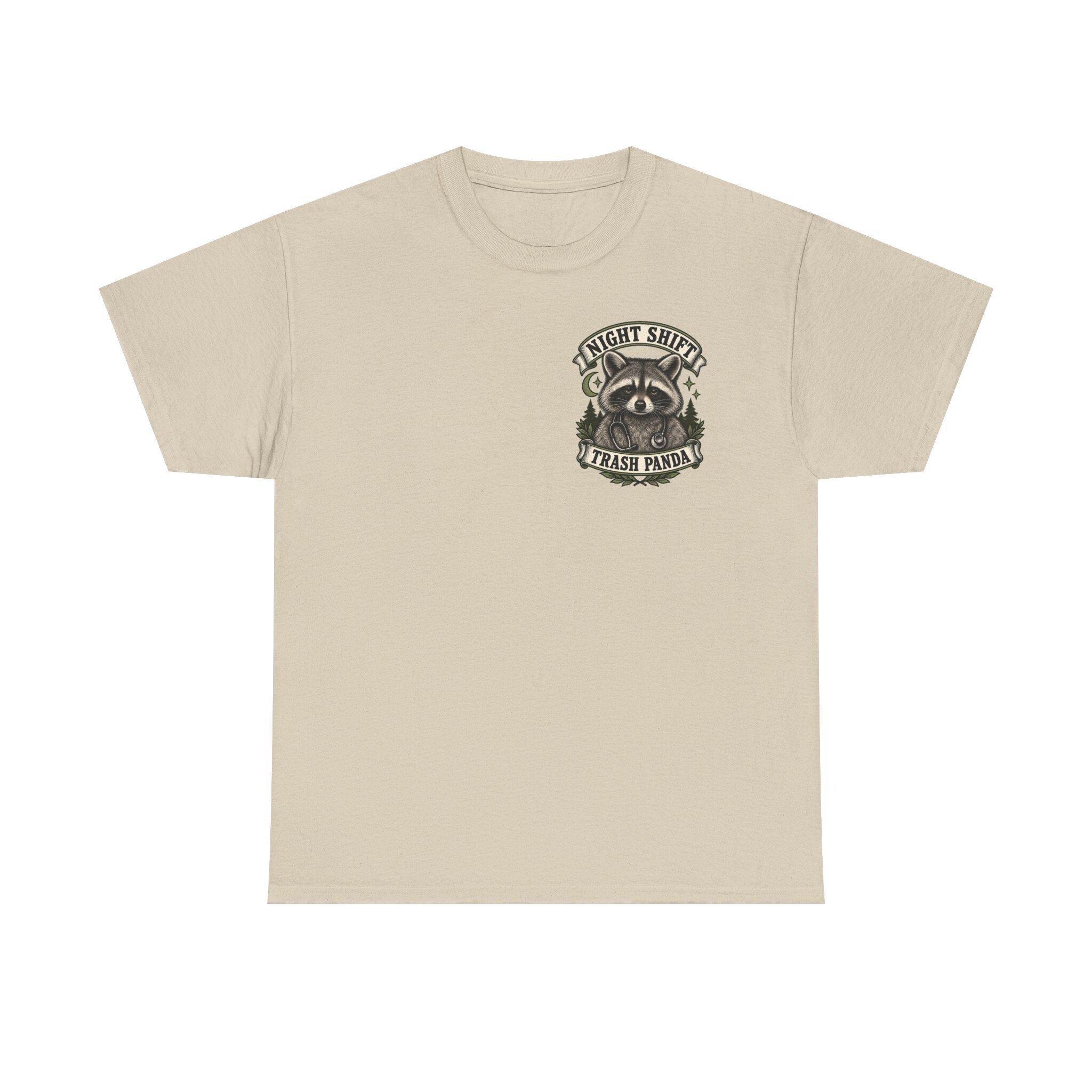 Night Shift Trash Panda T-Shirt | Raccoon Dumpster Fire Illustration, view 2