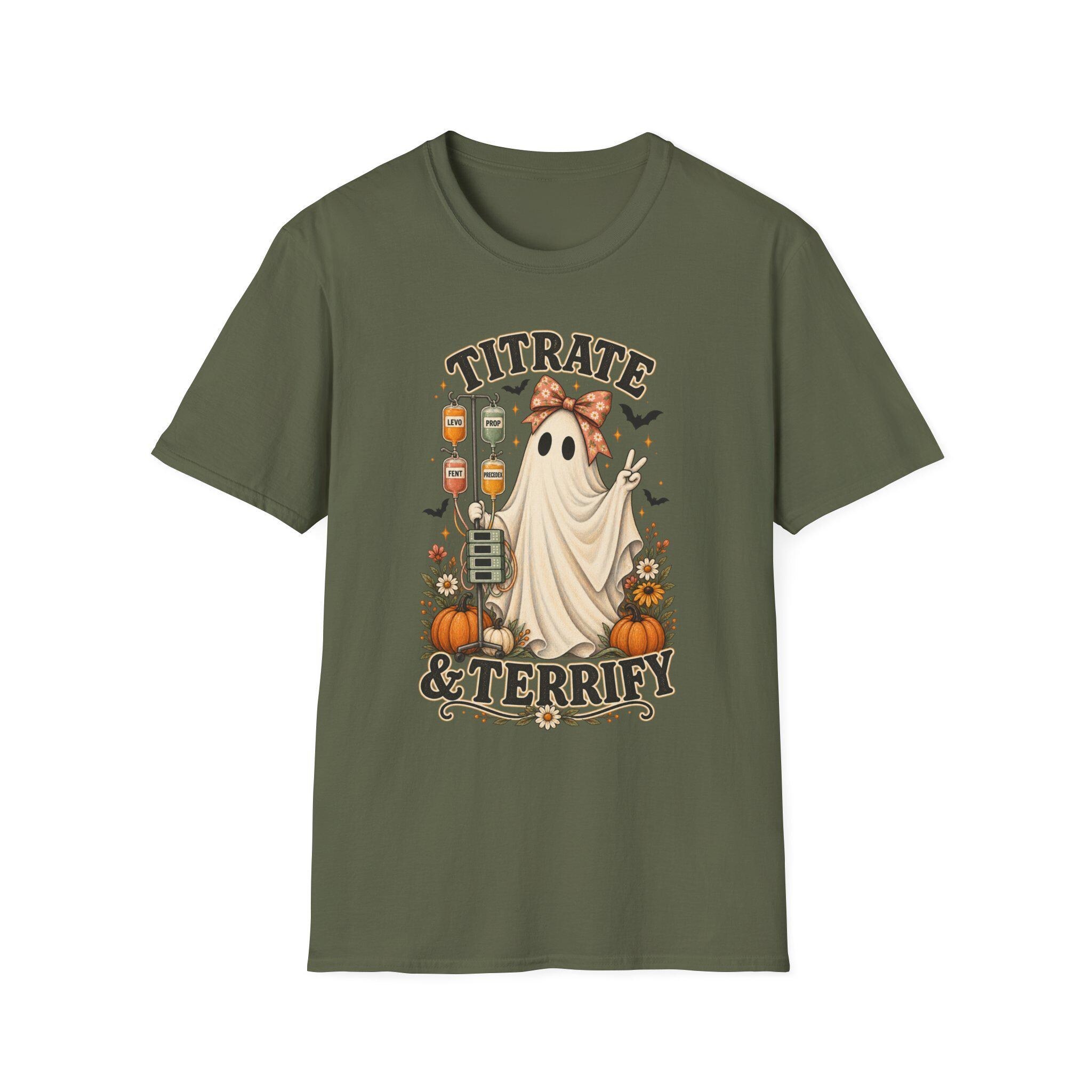 ICU Nurse Halloween Shirt | Titrate and Terrify Ghost Tee | Comfort Colors RN Apparel, view 7