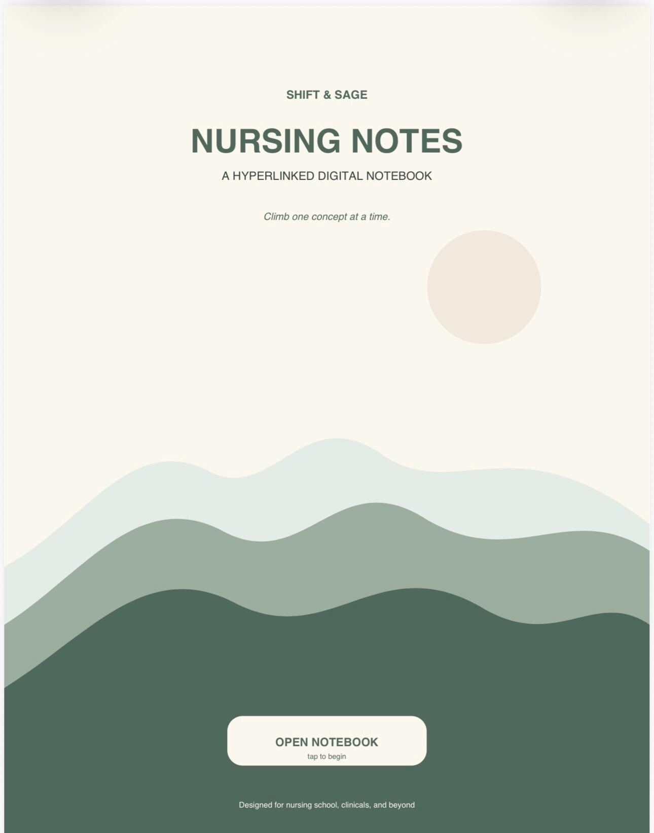 Hyperlinked Nursing Student Notebook | Cream Sage Mountains (Digital PDF), view 2