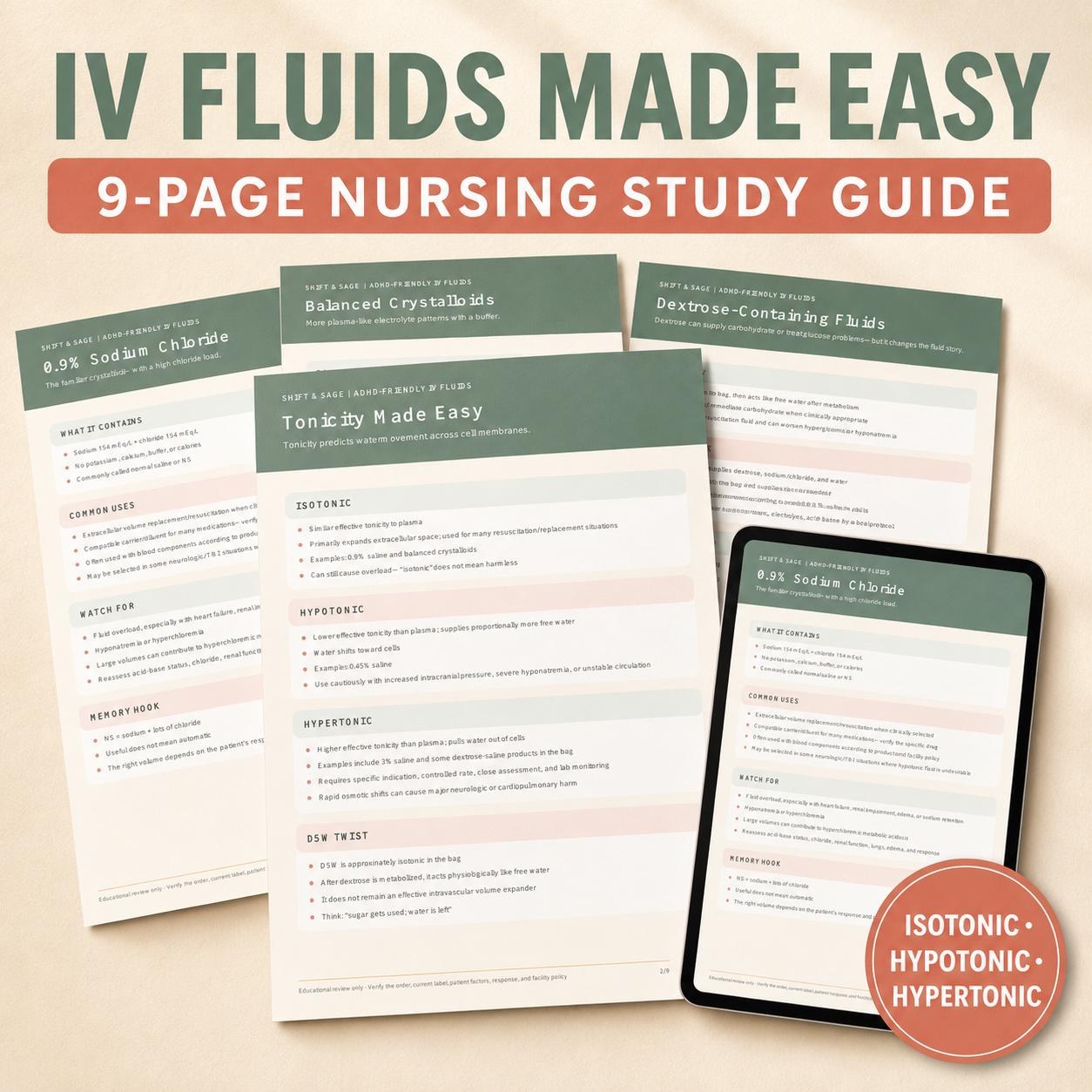 IV Fluids Nursing Study Guide | Isotonic, Hypotonic, Hypertonic Fluids (PDF)