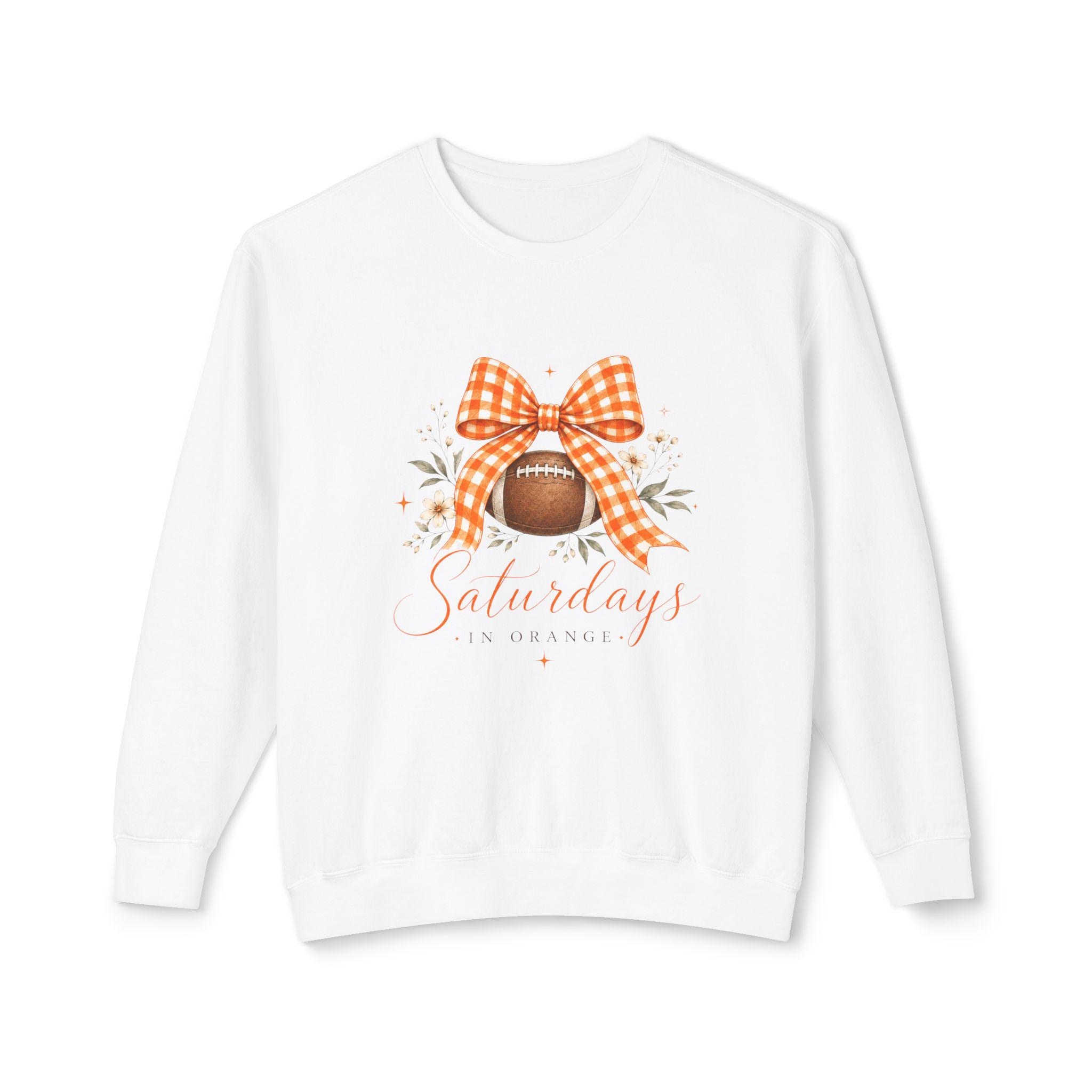 Saturdays Football with Orange Gingham Bow Sweatshirt | Tailgate Fall Style, view 2