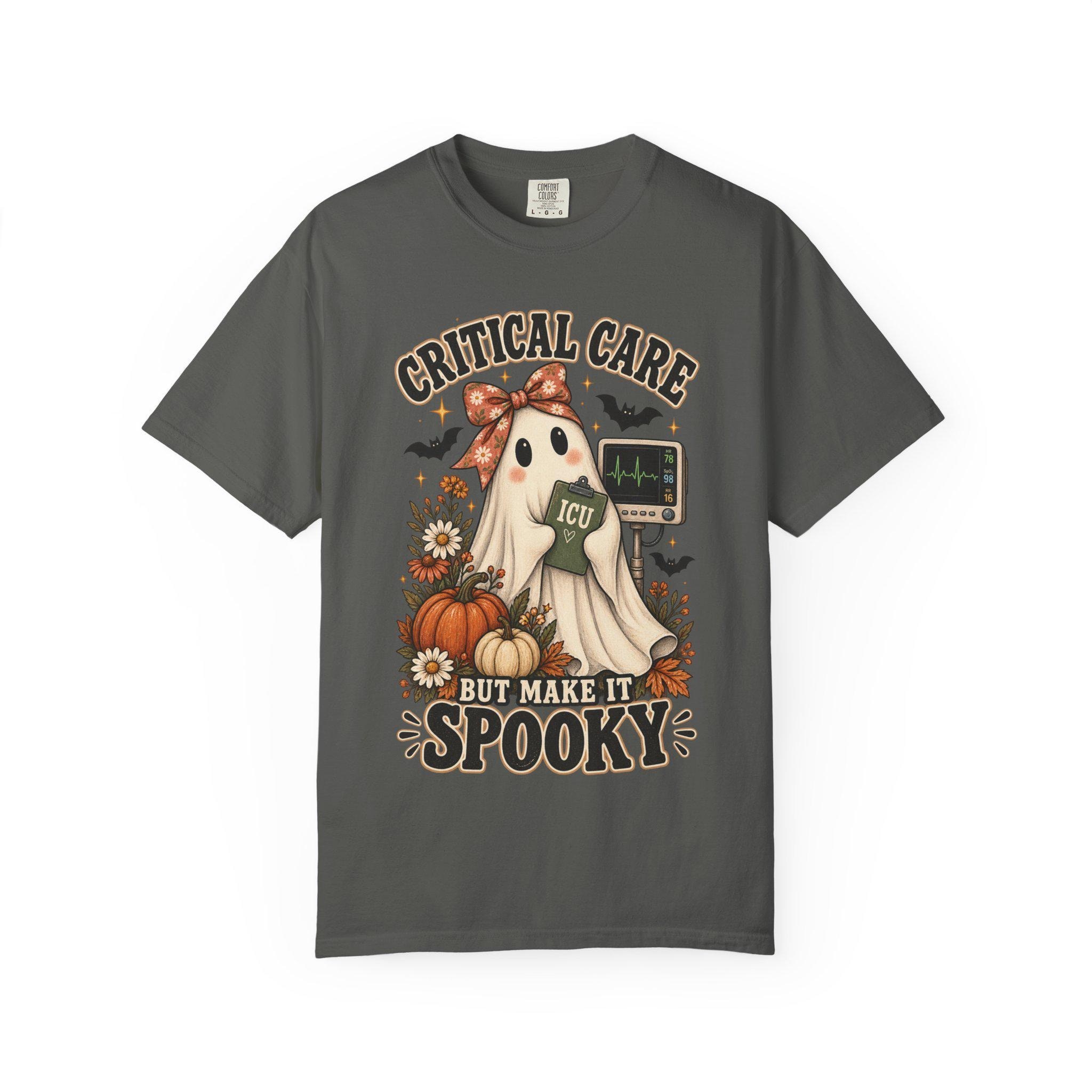 Retro Floral Ghost ICU Nurse Shirt | Comfort Colors Halloween Tee, view 3
