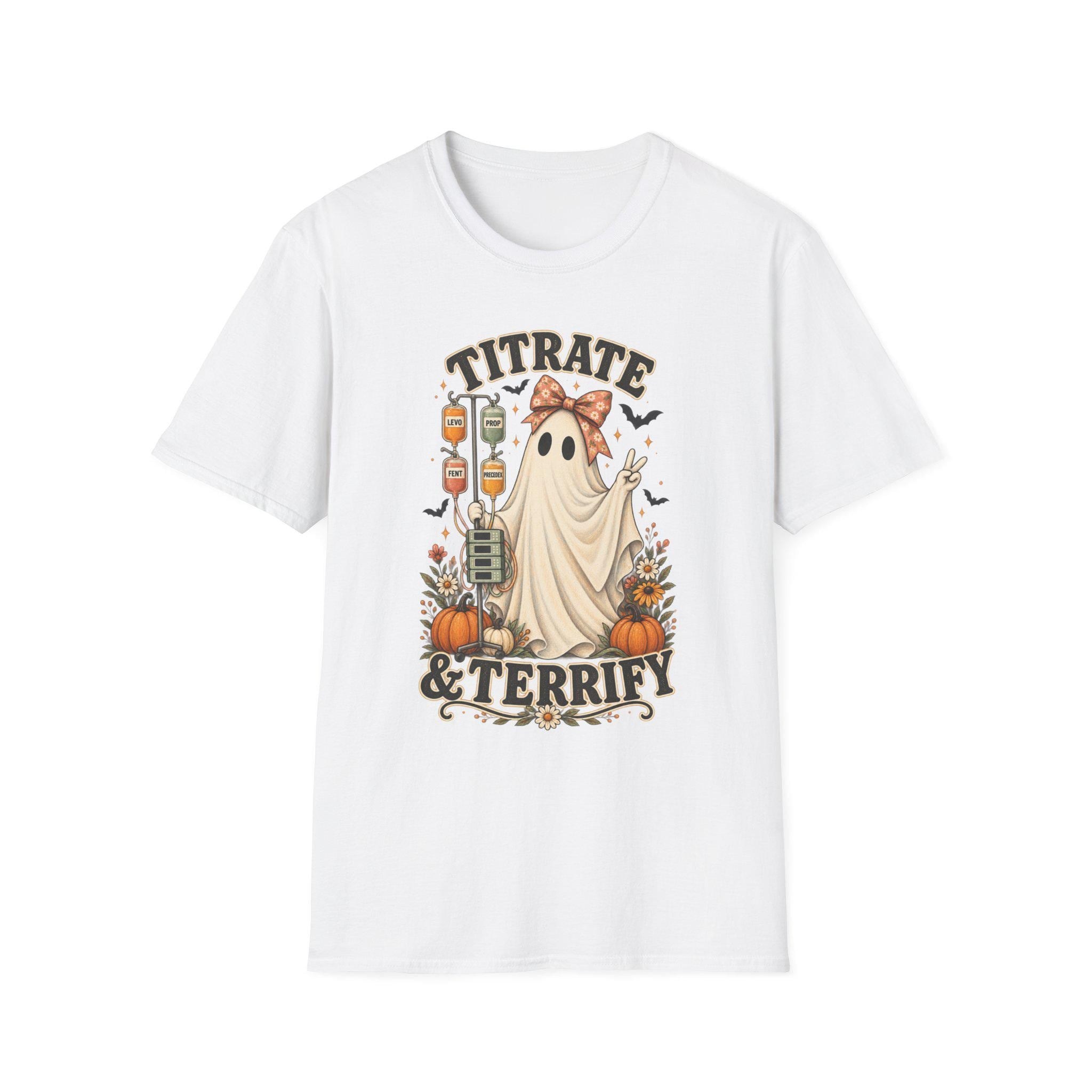ICU Nurse Halloween Shirt | Titrate and Terrify Ghost Tee | Comfort Colors RN Apparel, view 2