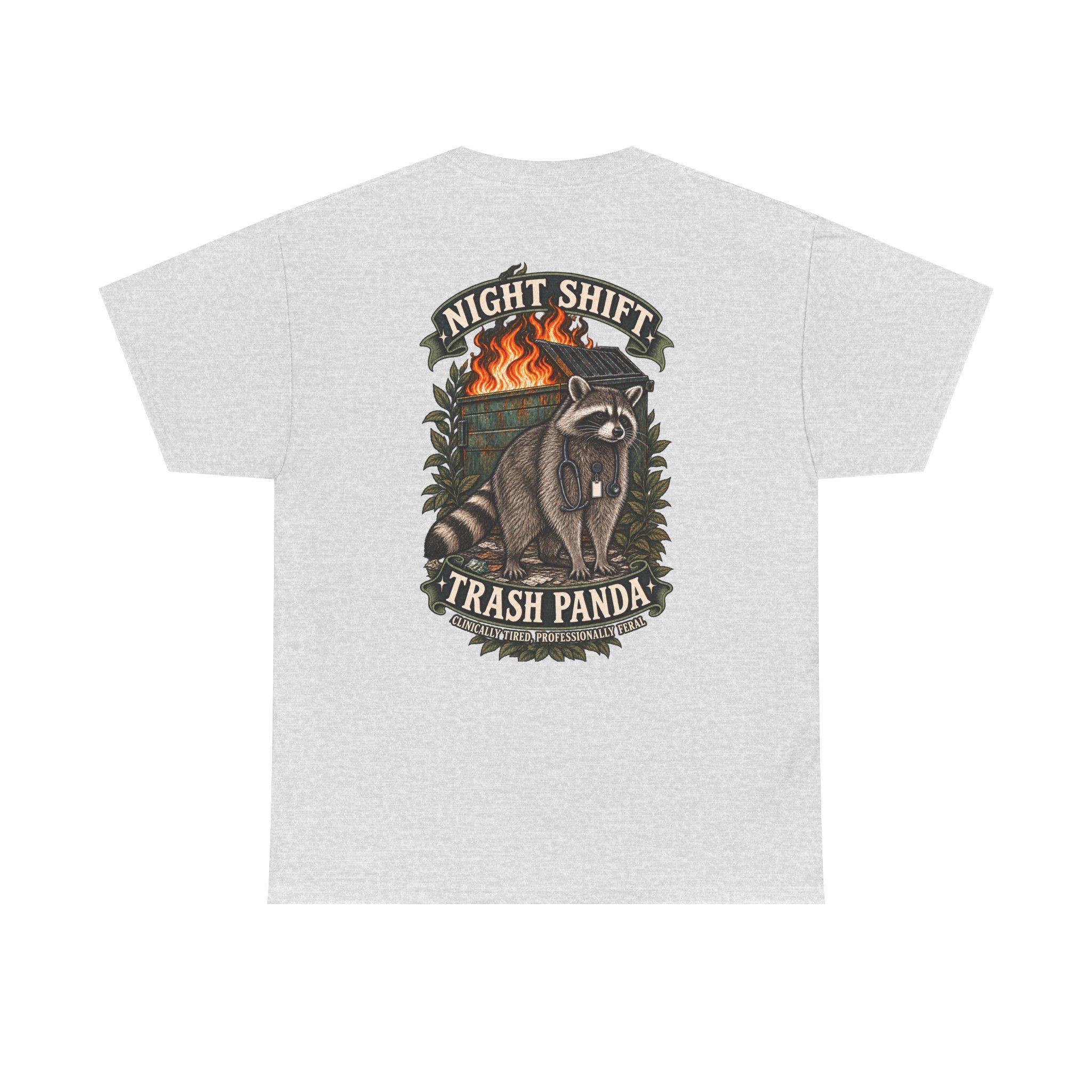 Night Shift Trash Panda T-Shirt | Raccoon Dumpster Fire Illustration, view 13