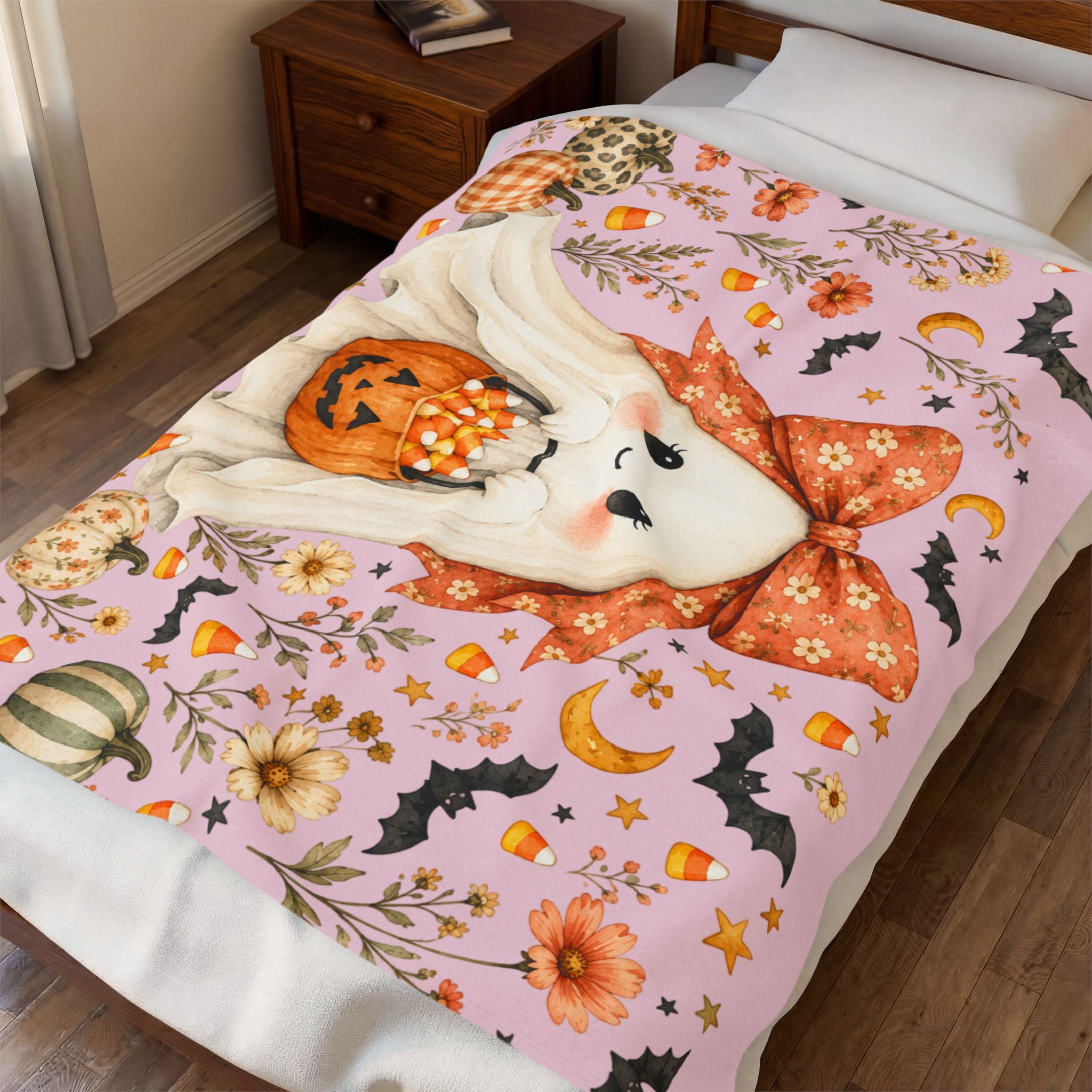 Ghost Nurse Velveteen Blanket | Cottagecore Floral Halloween Throw