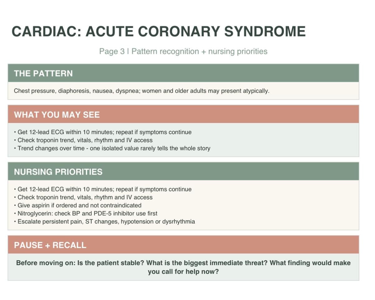 Cardiac Nursing Study Guide, ADHD-Friendly Med-Surg Notes, 3-Page Printable PDF, view 4