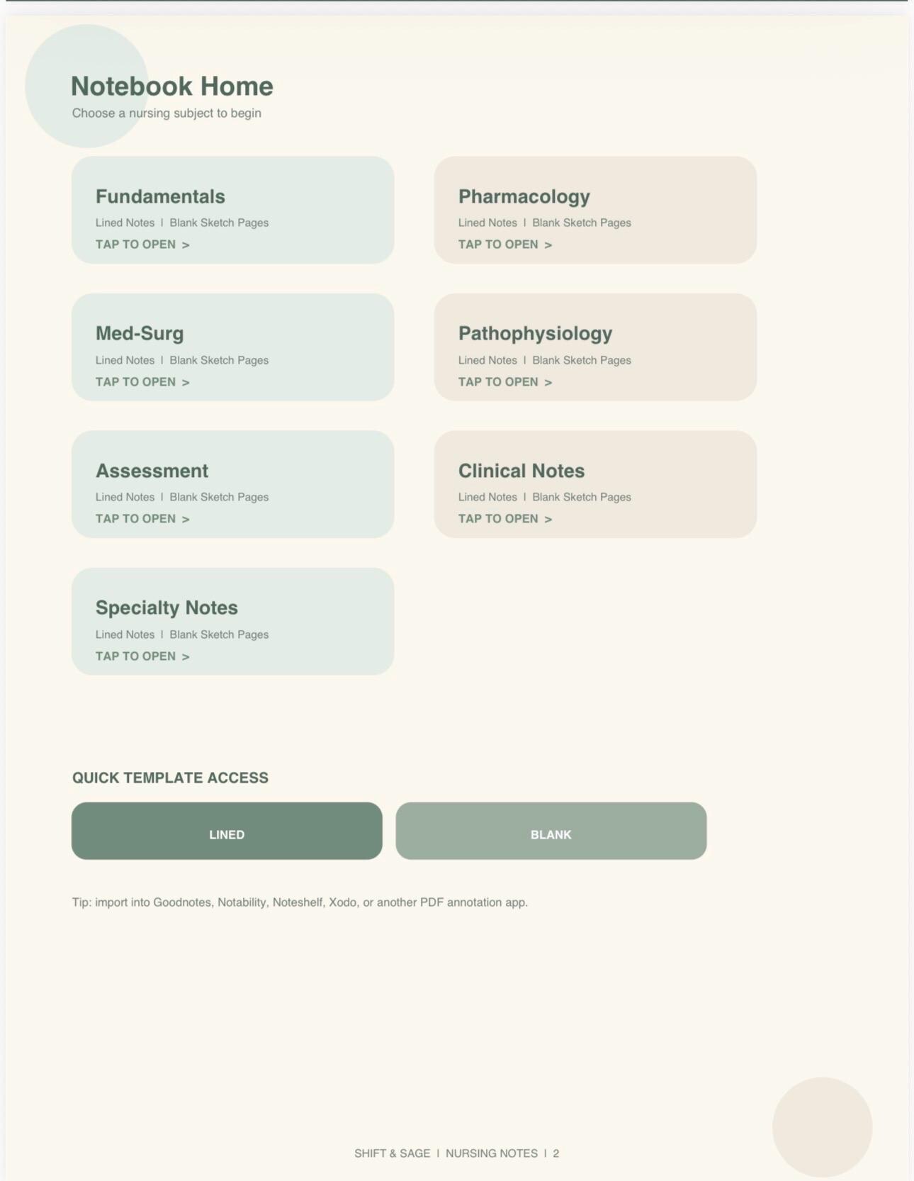 Hyperlinked Nursing Student Notebook | Cream Sage Mountains (Digital PDF), view 3