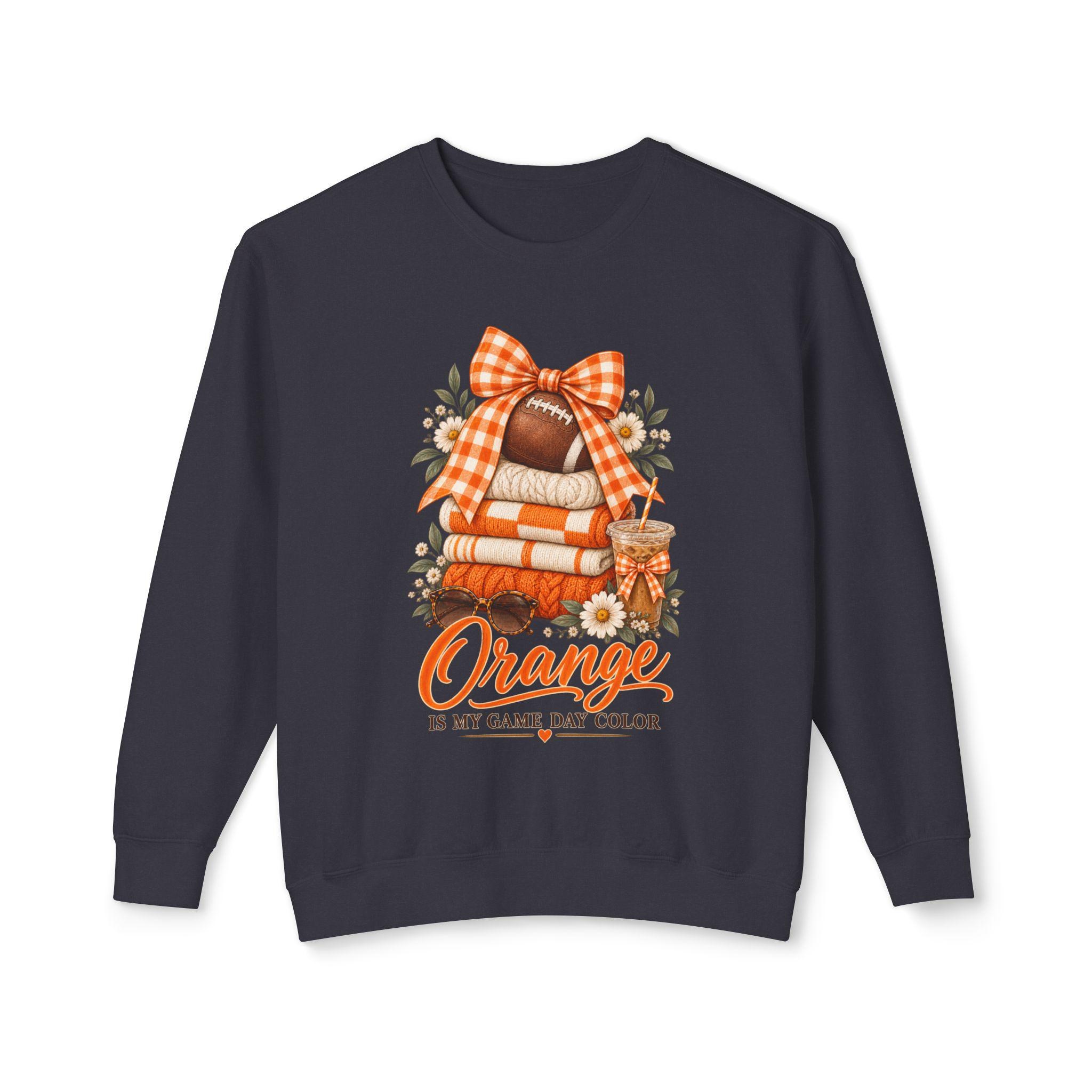 Orange Is My Game Day Color Sweatshirt | Football Pumpkin Plaid Stack, view 5