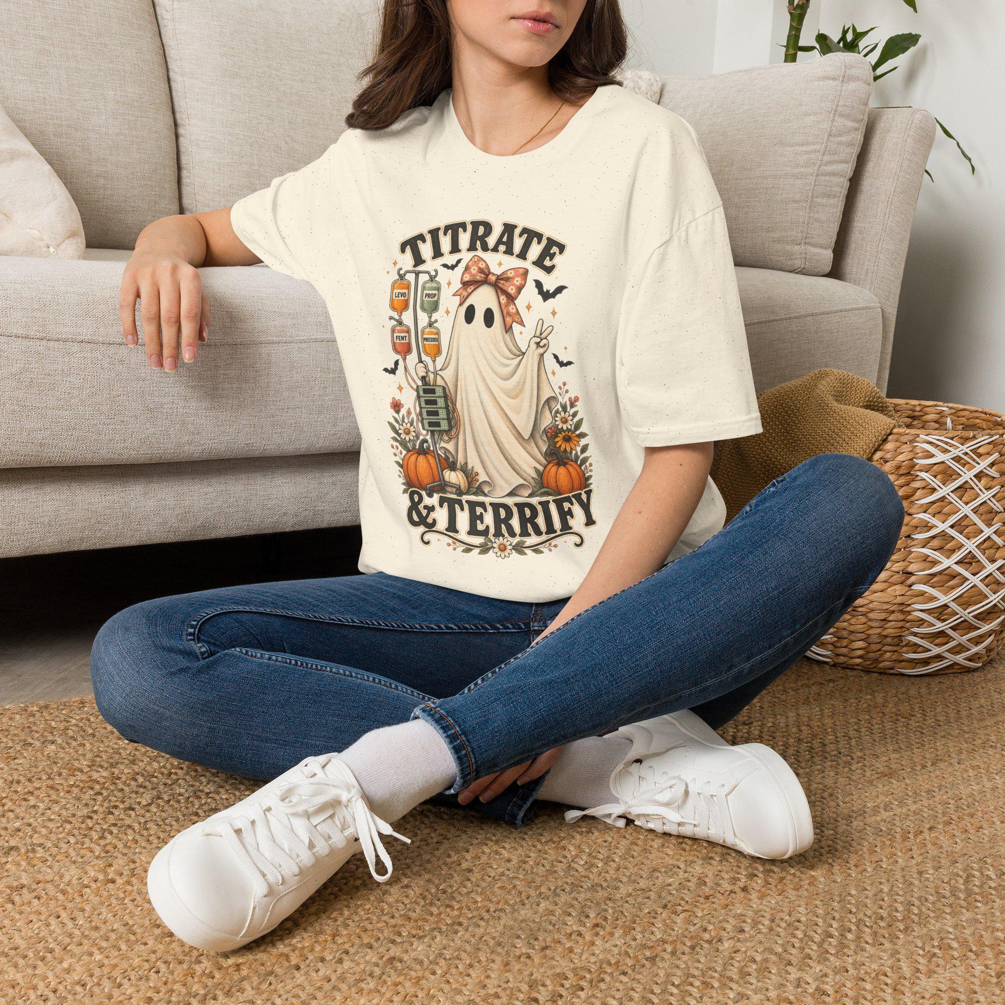 ICU Nurse Halloween Shirt | Titrate and Terrify Ghost Tee | Comfort Colors RN Apparel, view 12
