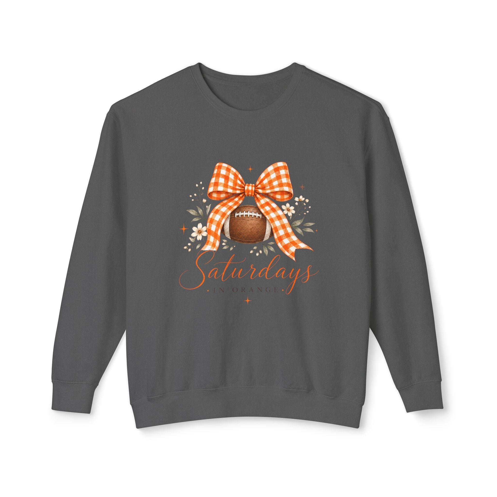 Saturdays Football with Orange Gingham Bow Sweatshirt | Tailgate Fall Style, view 4
