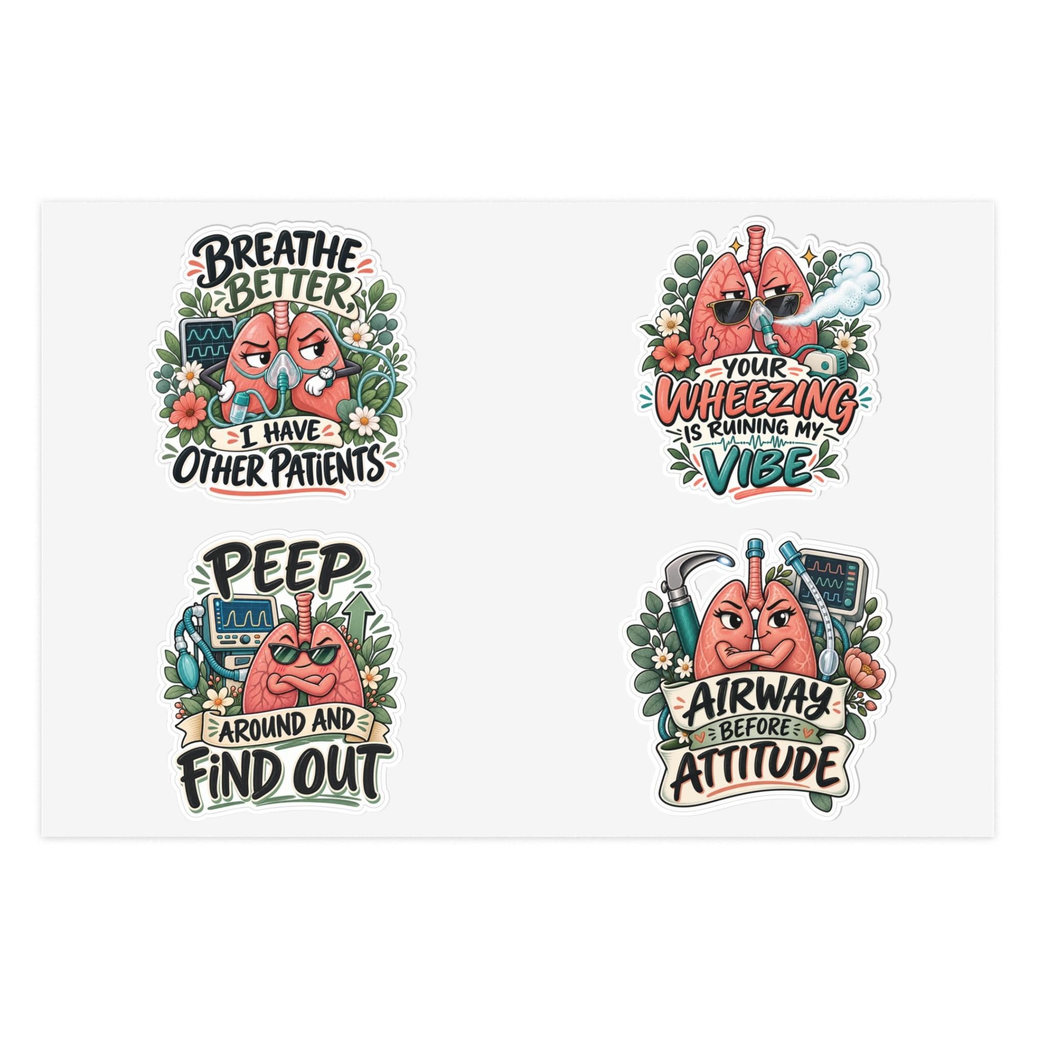 Funny Respiratory Therapist Sticker Sheet, Lung Humor, RT Gift, Healthcare Worker Stickers