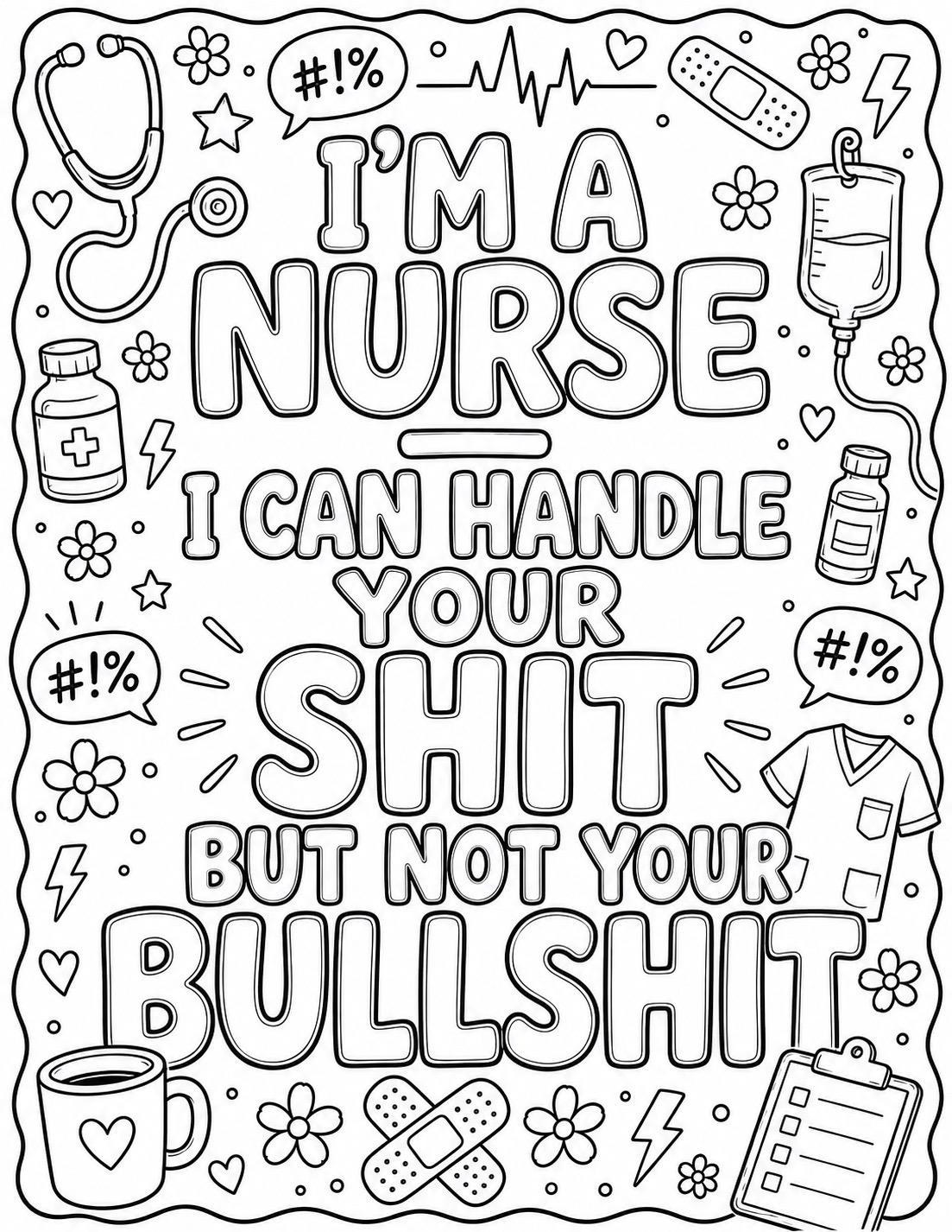 Snarky Nurse Coloring Bundle | 5 Adult Humor RN Pages (PDF Download), view 4