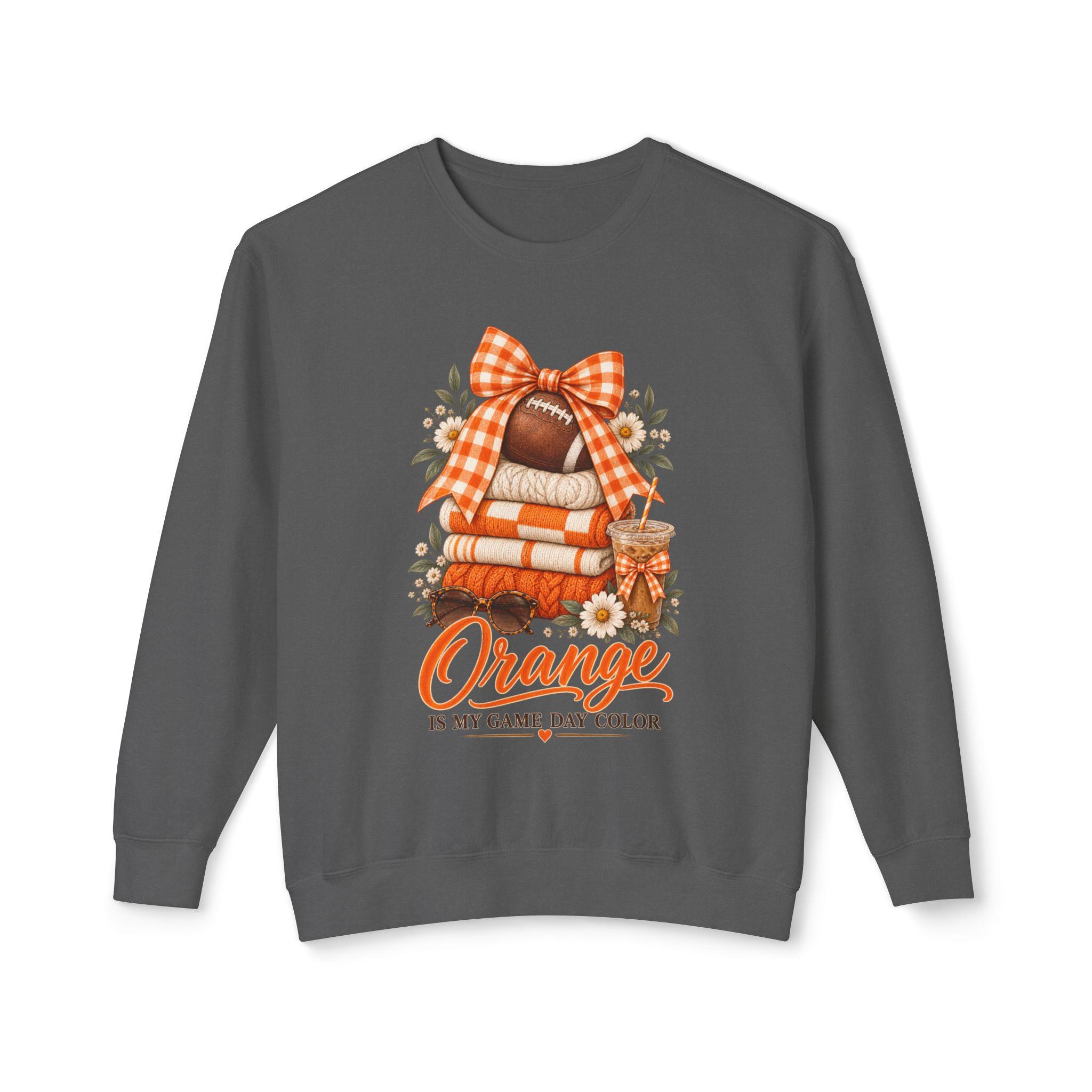 Orange Is My Game Day Color Sweatshirt | Football Pumpkin Plaid Stack, view 3