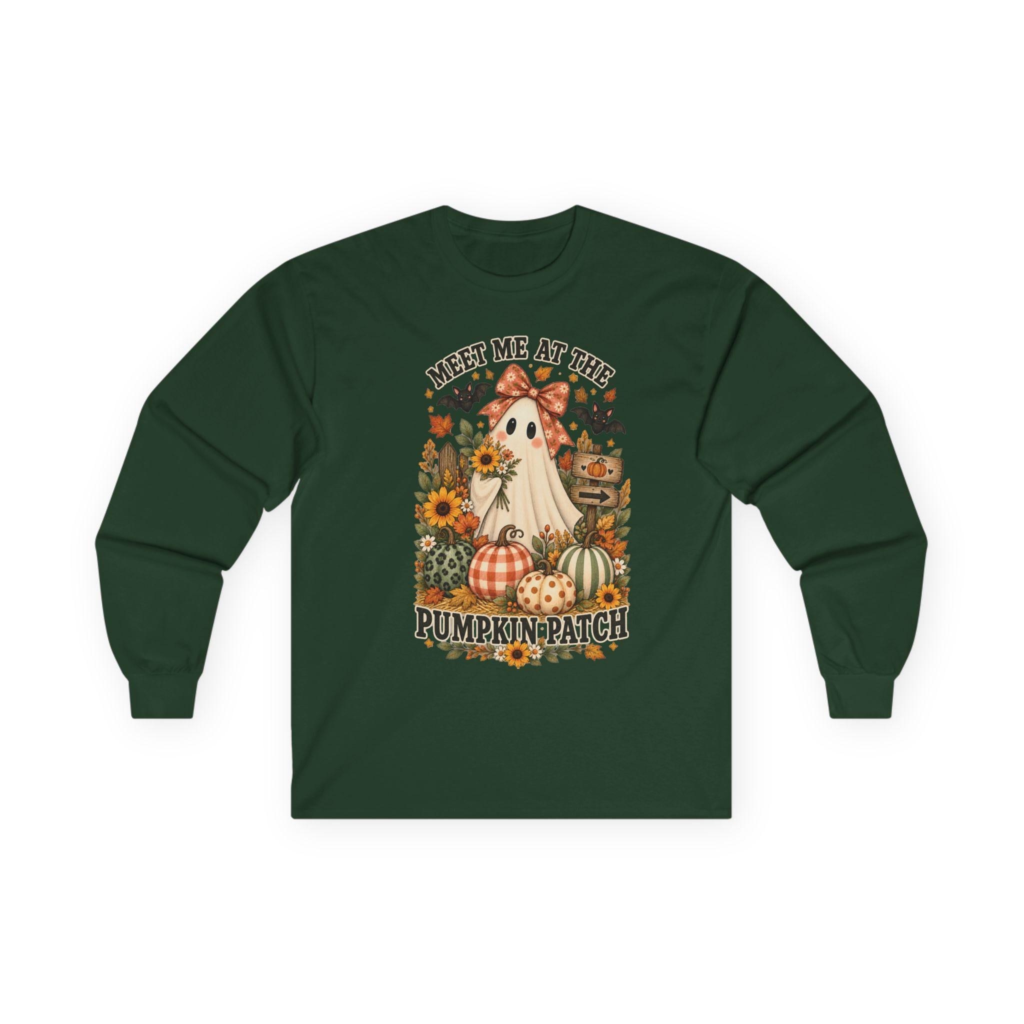 Ghost Pumpkin Long Sleeve Tee | Floral Halloween Comfort Colors Shirt, view 7