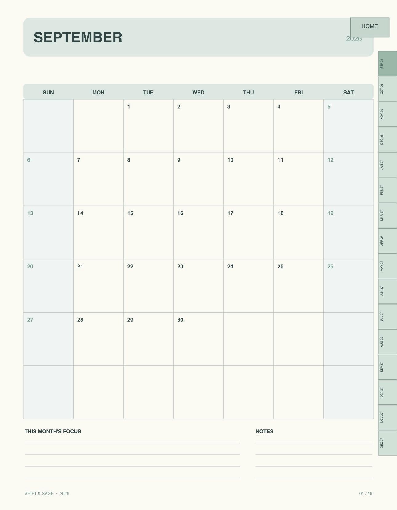 Digital Calendar 2026-2027 | Hyperlinked Monthly Planner (Digital Download), view 5