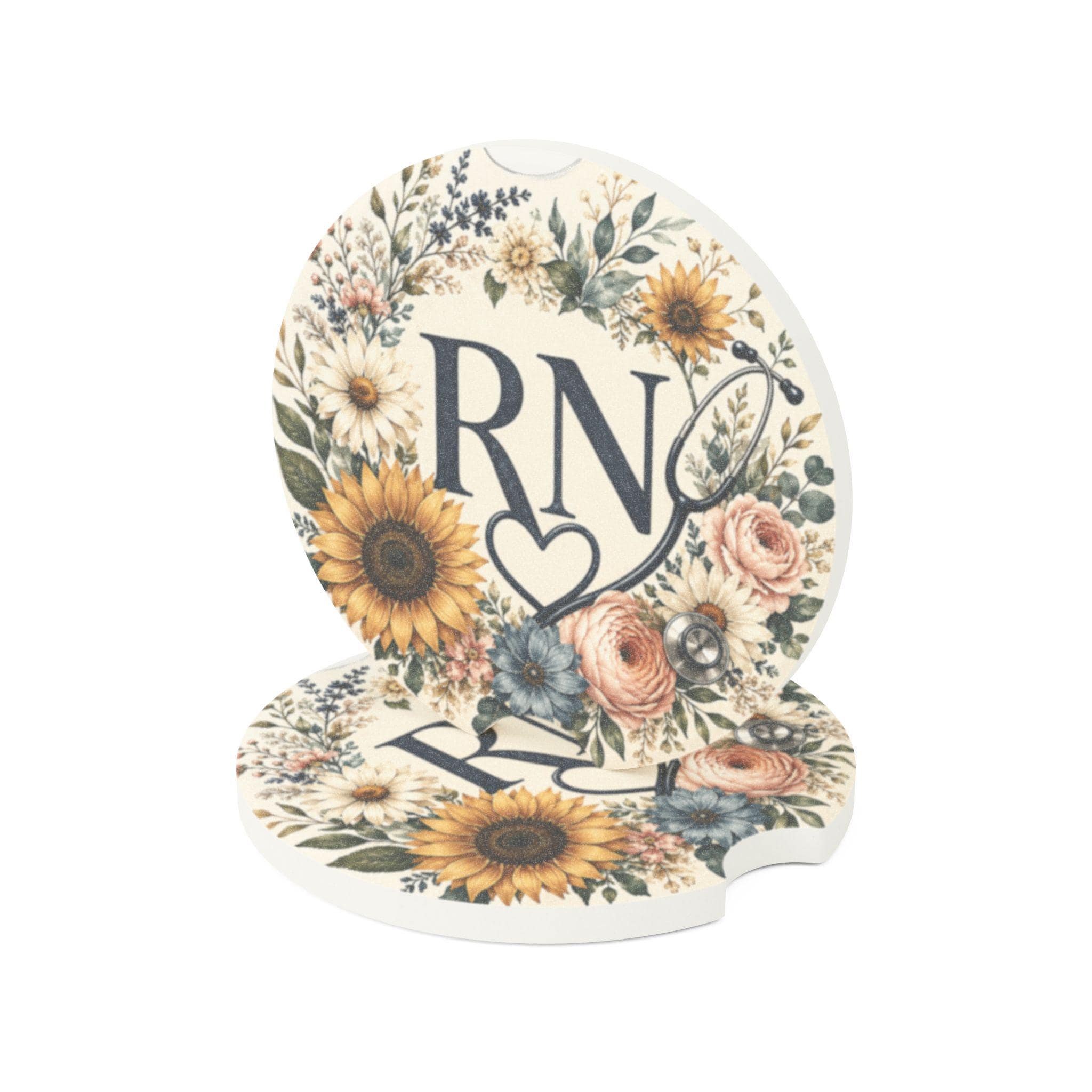 Floral RN Heart Car Coaster | Hand Painted Sunflower Nurse Gift | Nursing Student Graduation Gift, view 9